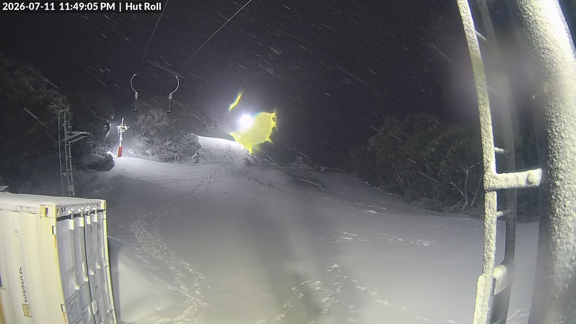 Mt Baw Baw Hut Roll snow cam captured at 11 July 2026 at 11:50 pm AEST