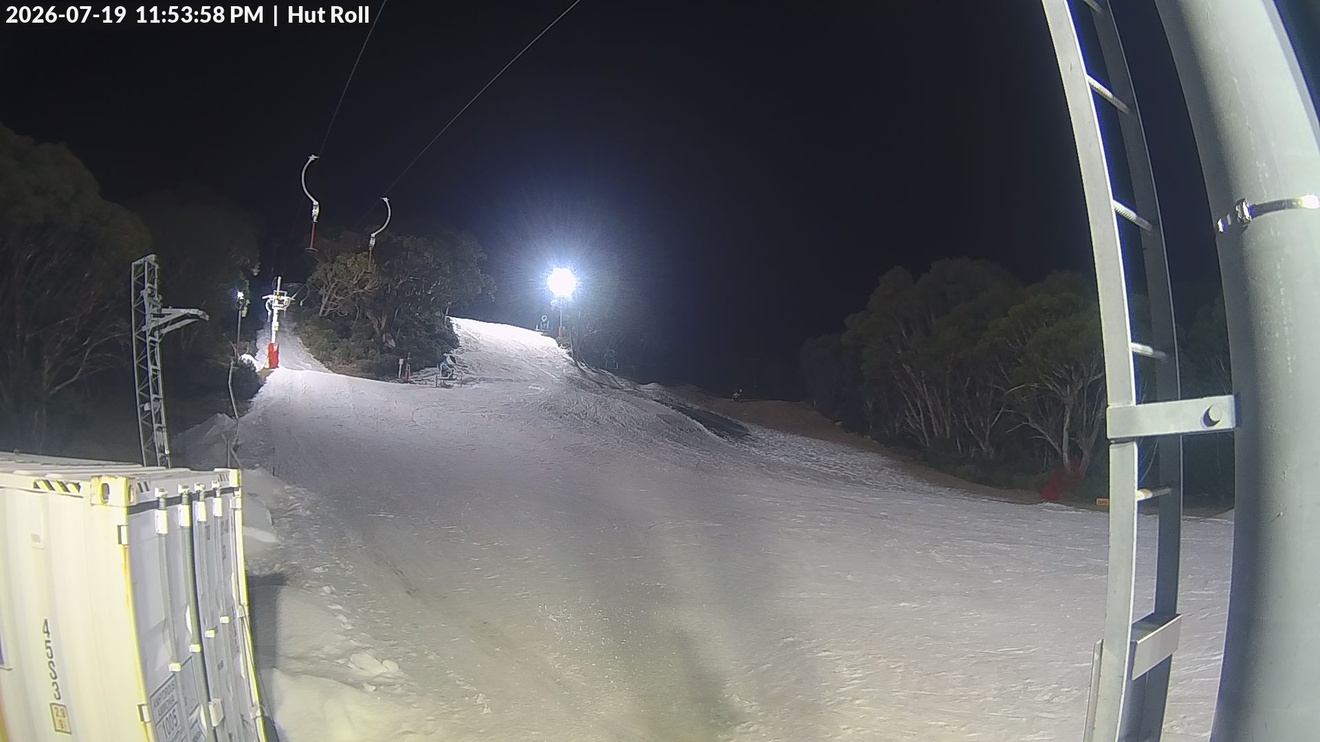 Mt Baw Baw Hut Roll snow cam captured at 19 July 2026 at 11:58 pm AEST