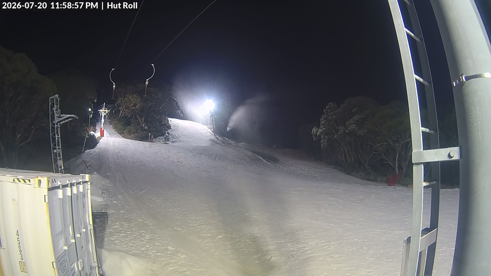 Mt Baw Baw Hut Roll snow cam captured at 20 July 2026 at 11:59 pm AEST