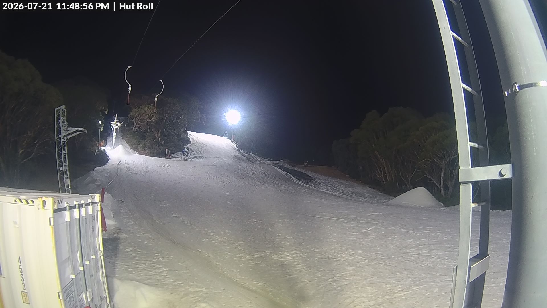 Mt Baw Baw Hut Roll snow cam captured at 21 July 2026 at 11:49 pm AEST