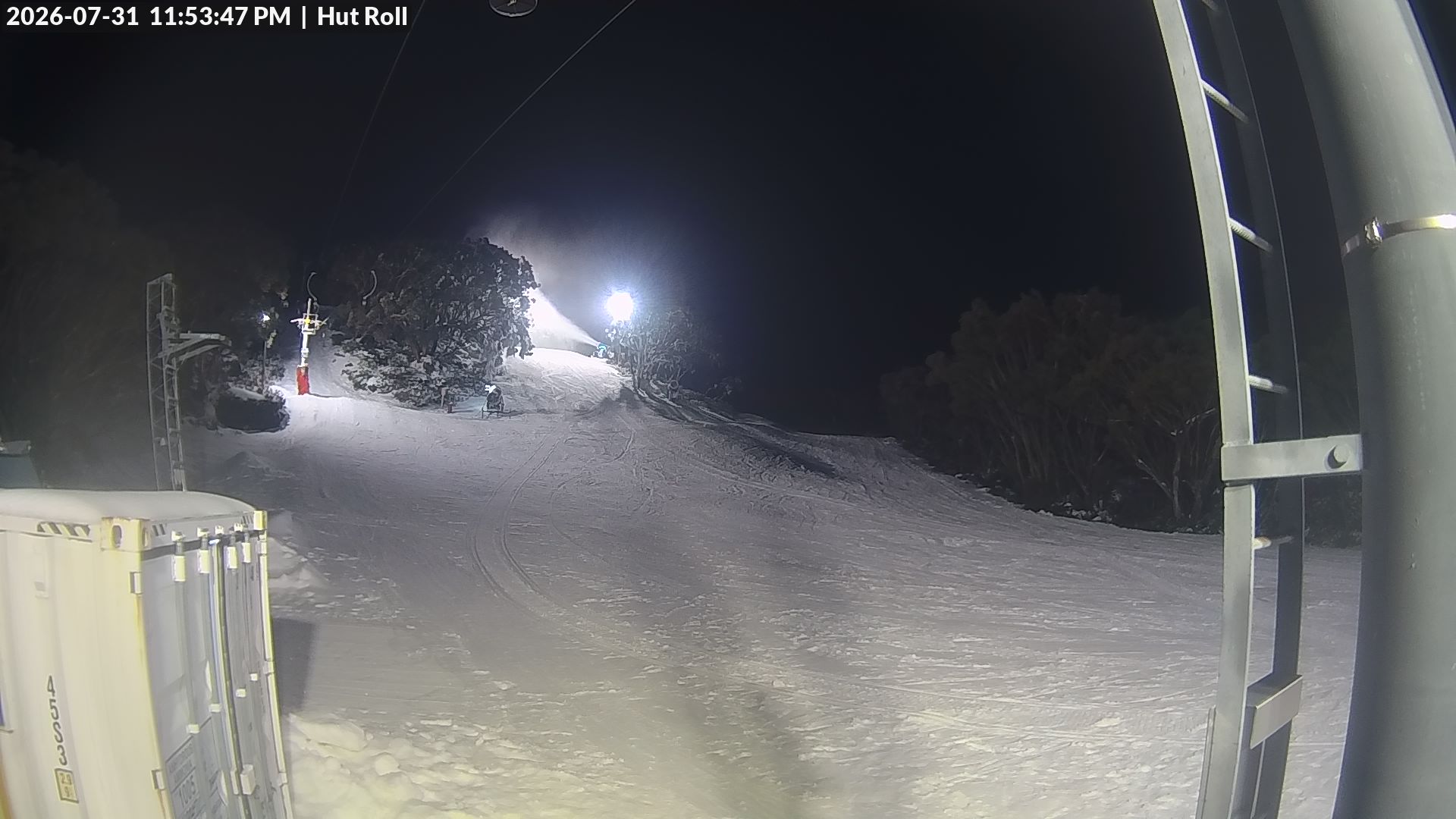 Mt Baw Baw Hut Roll snow cam captured at 31 July 2026 at 11:54 pm AEST