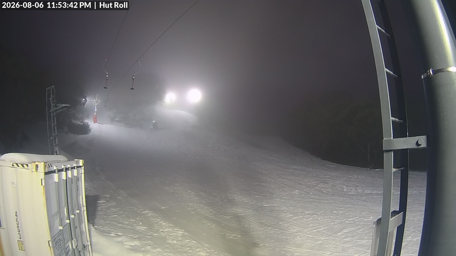 Mt Baw Baw Hut Roll snow cam captured at 6 August 2026 at 11:56 pm AEST