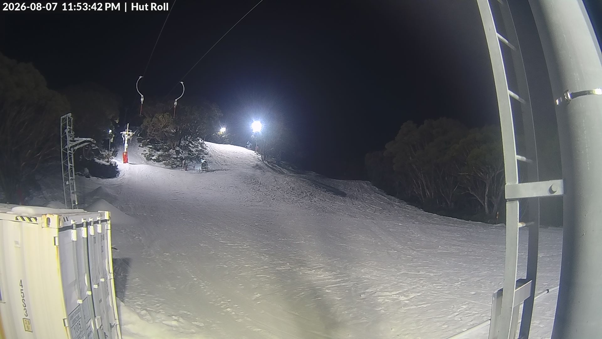 Mt Baw Baw Hut Roll snow cam captured at 7 August 2026 at 11:57 pm AEST