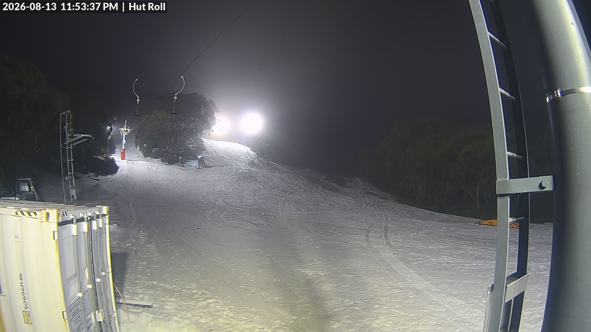 Mt Baw Baw Hut Roll snow cam captured at 13 August 2026 at 11:54 pm AEST