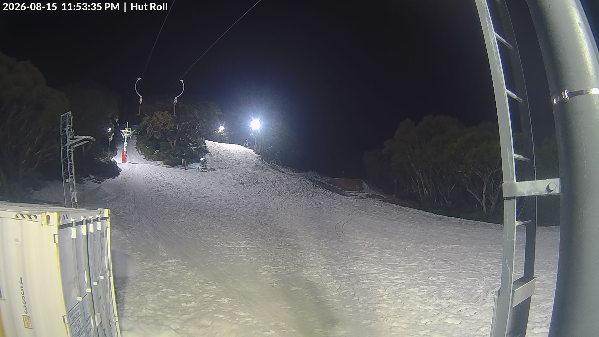Mt Baw Baw Hut Roll snow cam captured at 15 August 2026 at 11:56 pm AEST