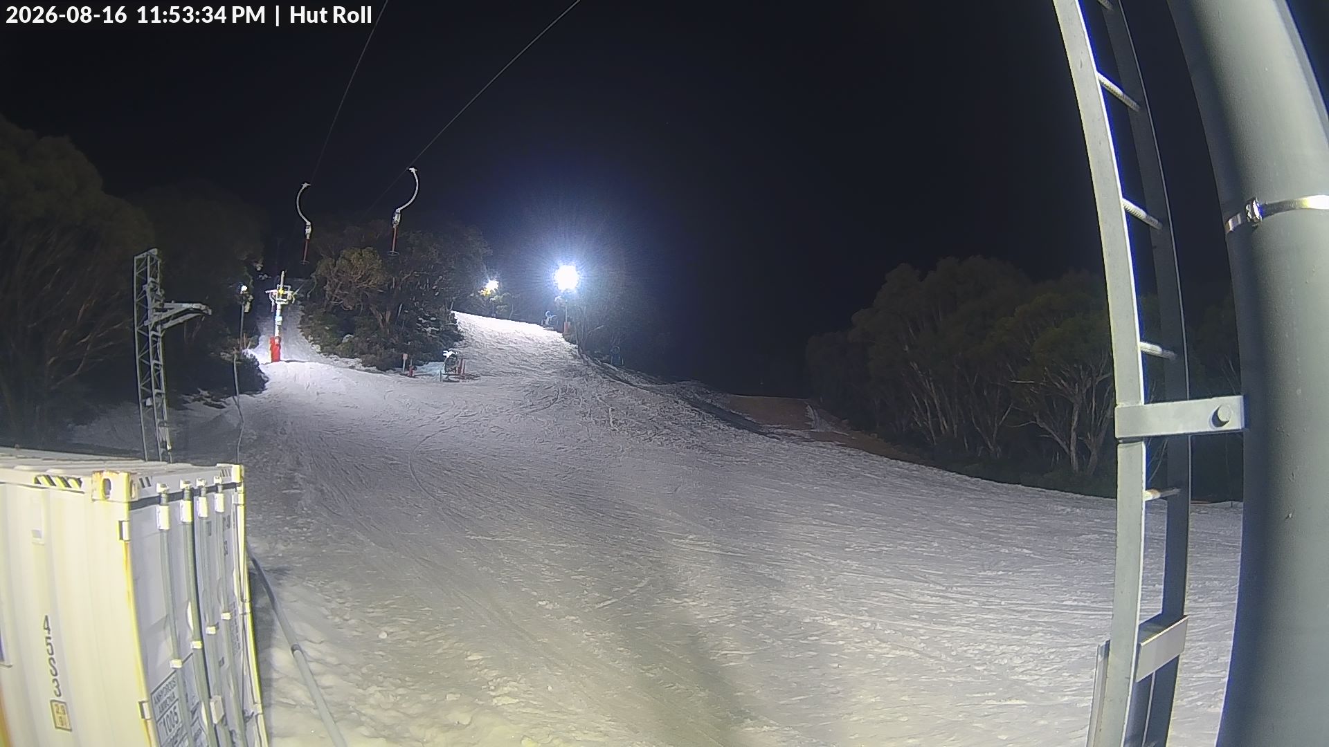 Mt Baw Baw Hut Roll snow cam captured at 16 August 2026 at 11:57 pm AEST