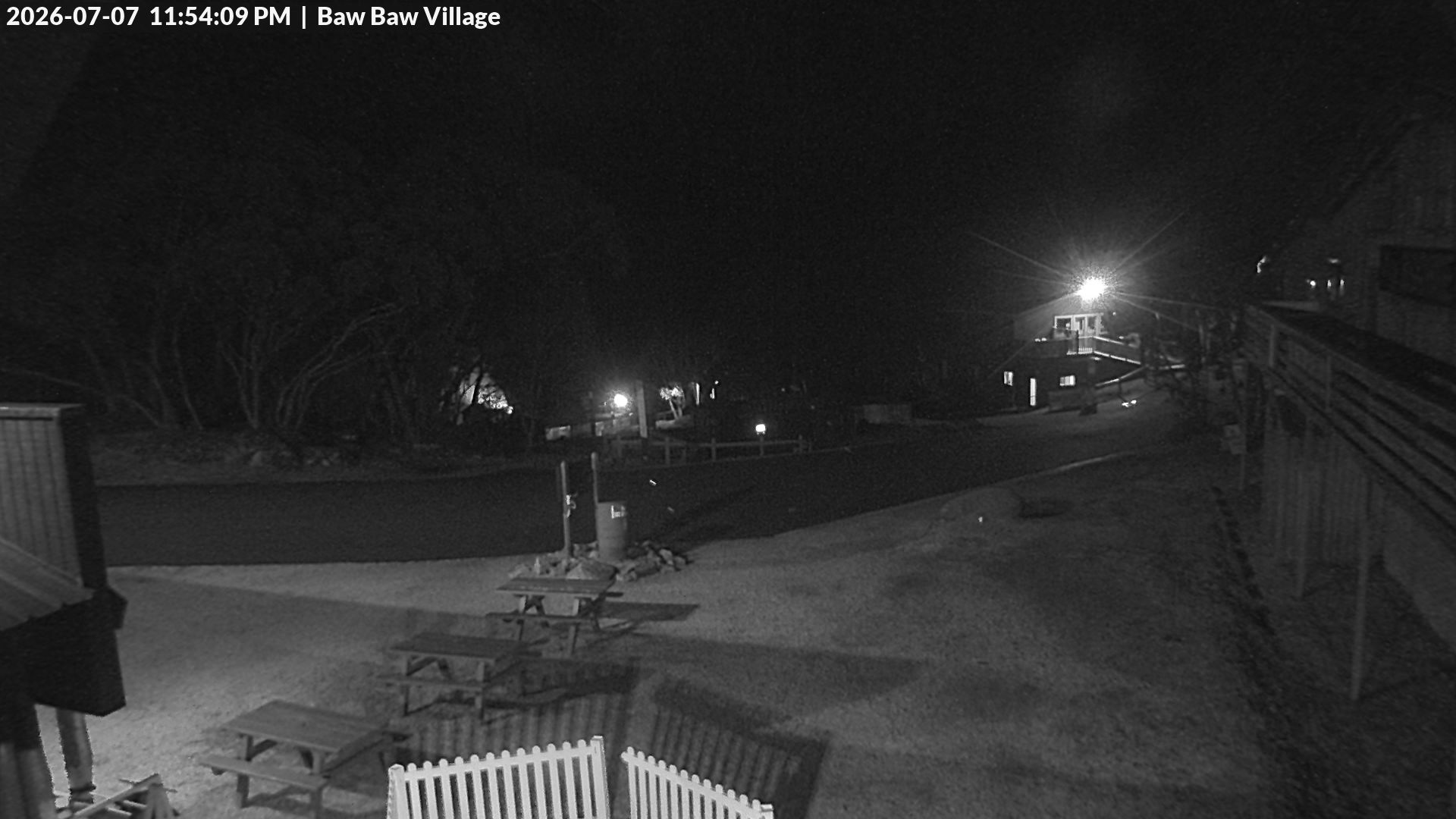 Mt Baw Baw Baw Baw Village snow cam captured at 7 July 2026 at 11:57 pm AEST