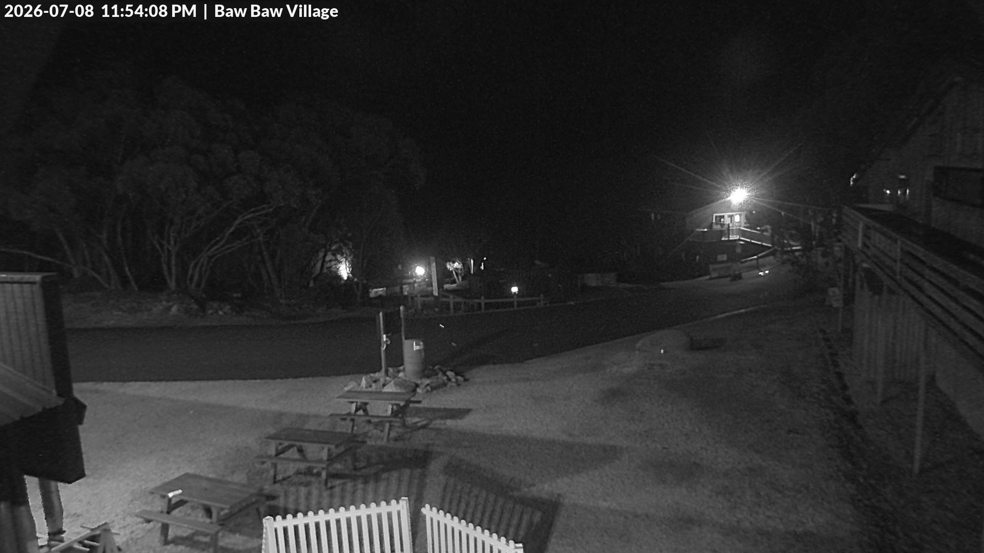 Mt Baw Baw Baw Baw Village snow cam captured at 8 July 2026 at 11:58 pm AEST