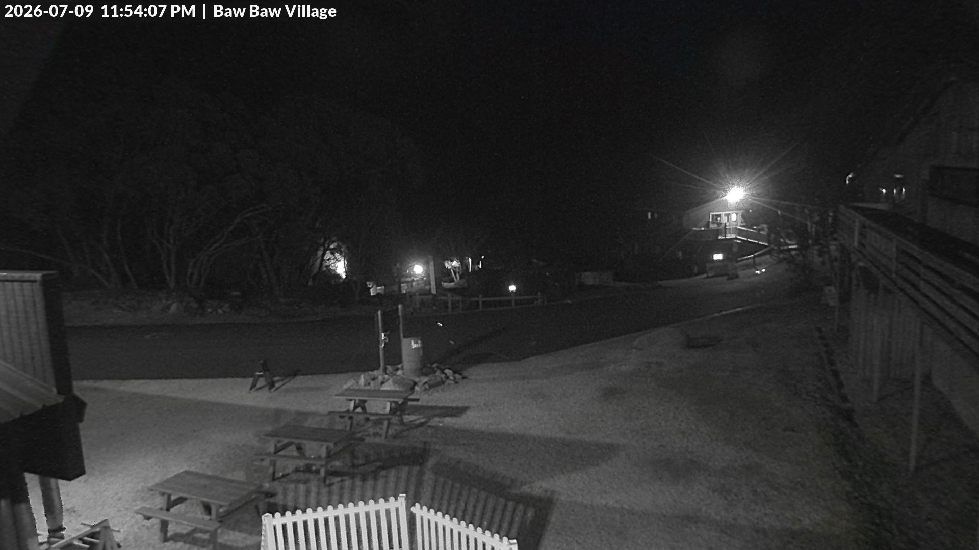 Mt Baw Baw Baw Baw Village snow cam captured at 9 July 2026 at 11:59 pm AEST