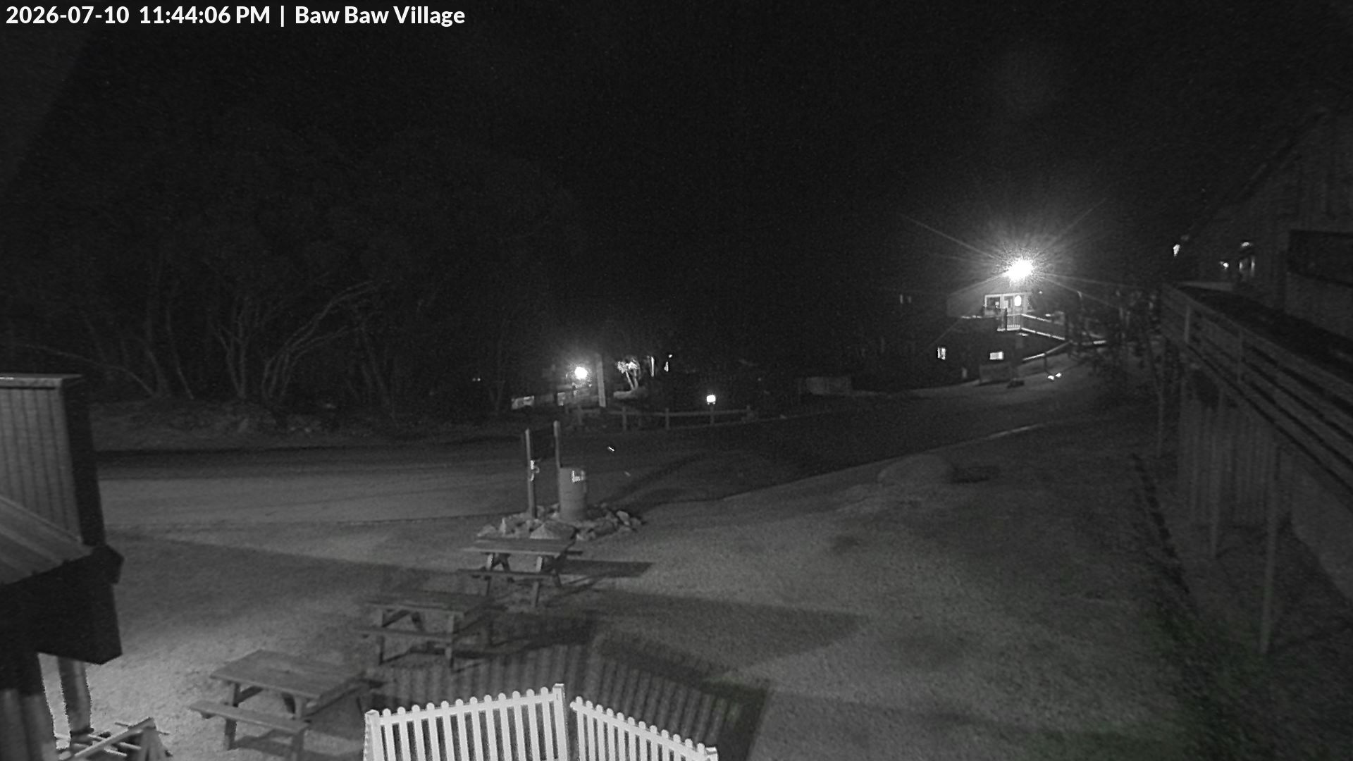 Mt Baw Baw Baw Baw Village snow cam captured at 10 July 2026 at 11:49 pm AEST