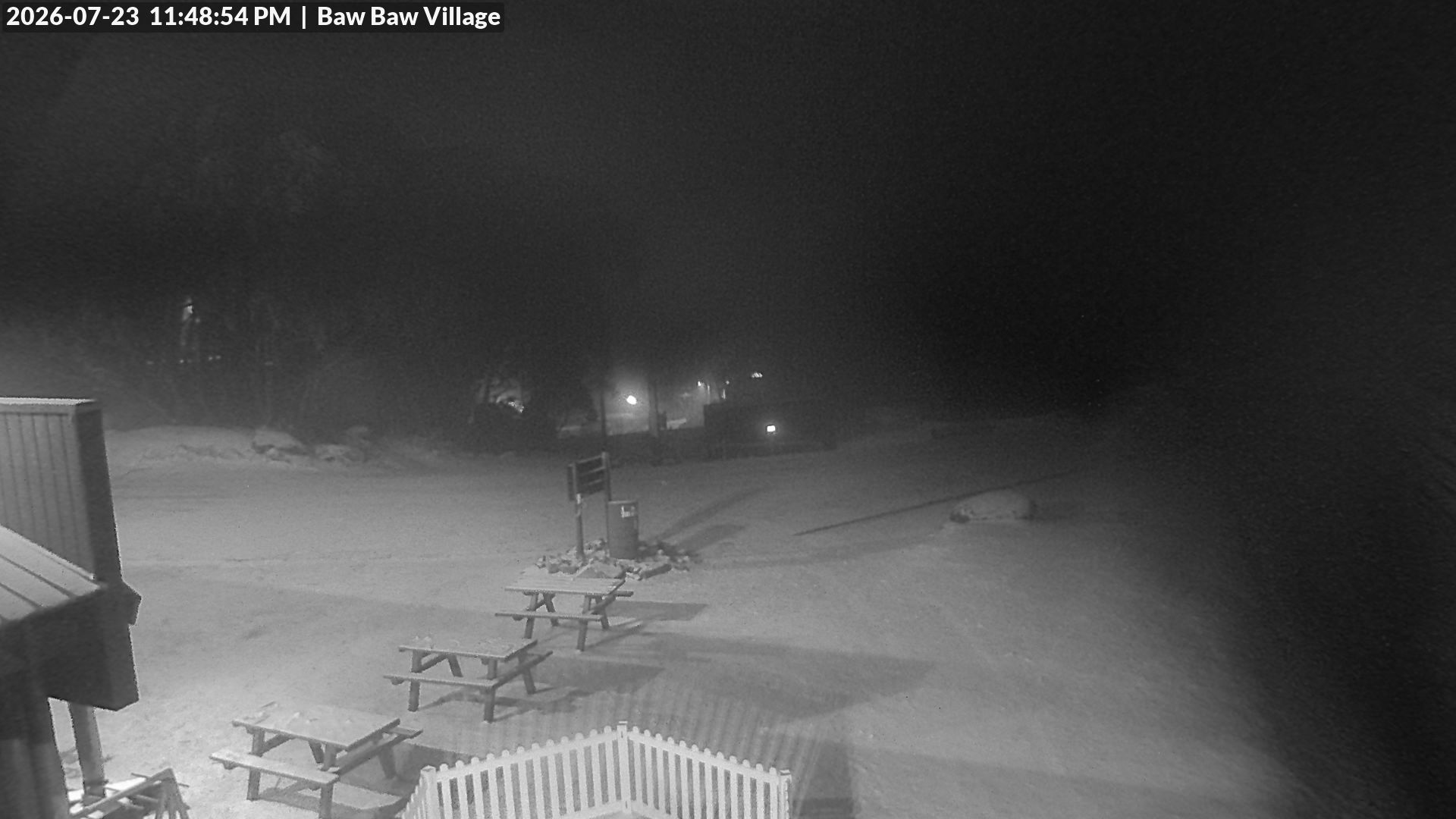 Mt Baw Baw Baw Baw Village snow cam captured at 23 July 2026 at 11:51 pm AEST