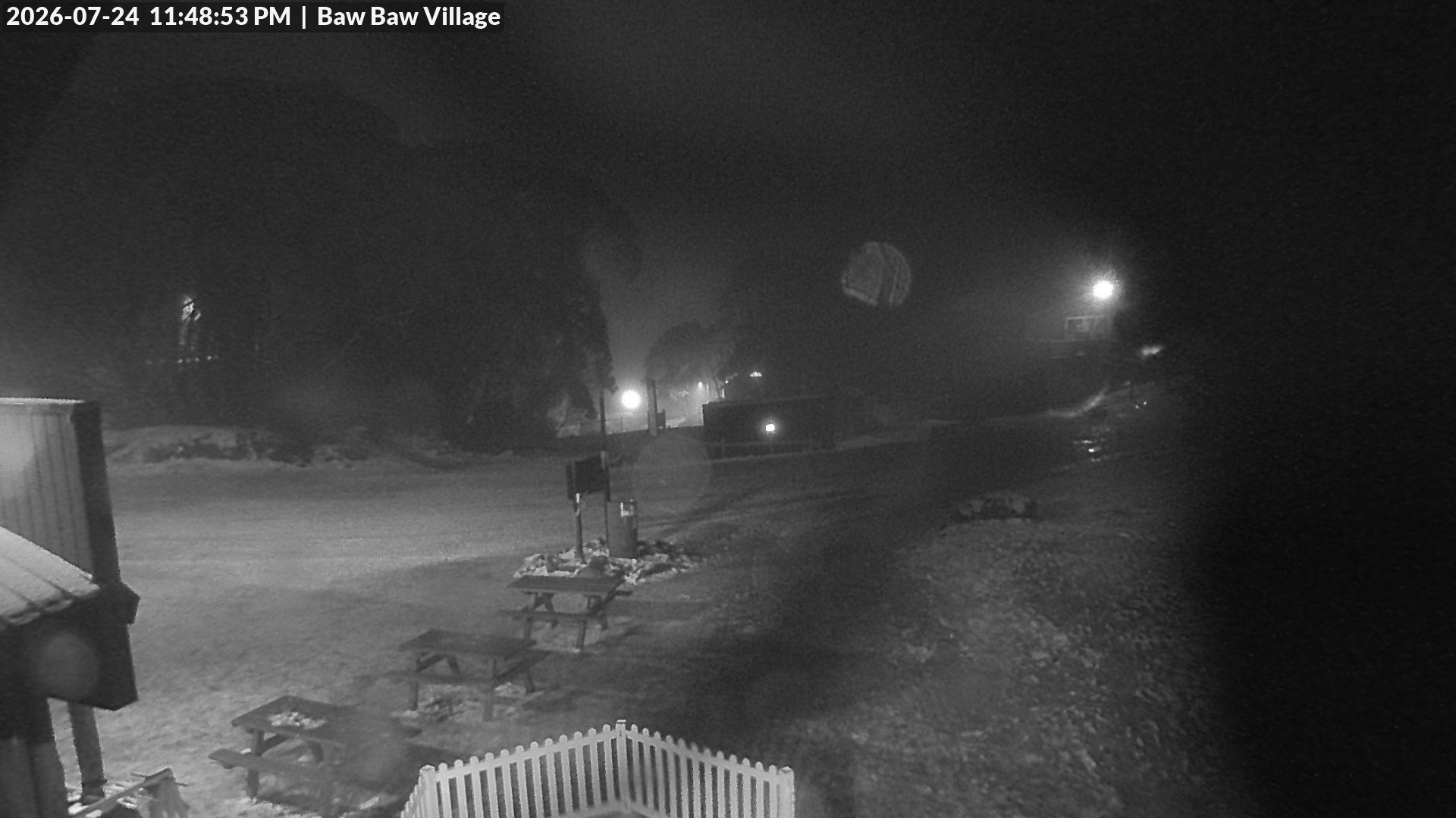 Mt Baw Baw Baw Baw Village snow cam captured at 24 July 2026 at 11:53 pm AEST
