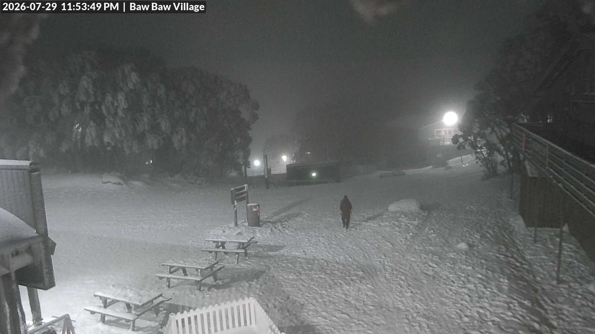 Mt Baw Baw Baw Baw Village snow cam captured at 29 July 2026 at 11:57 pm AEST