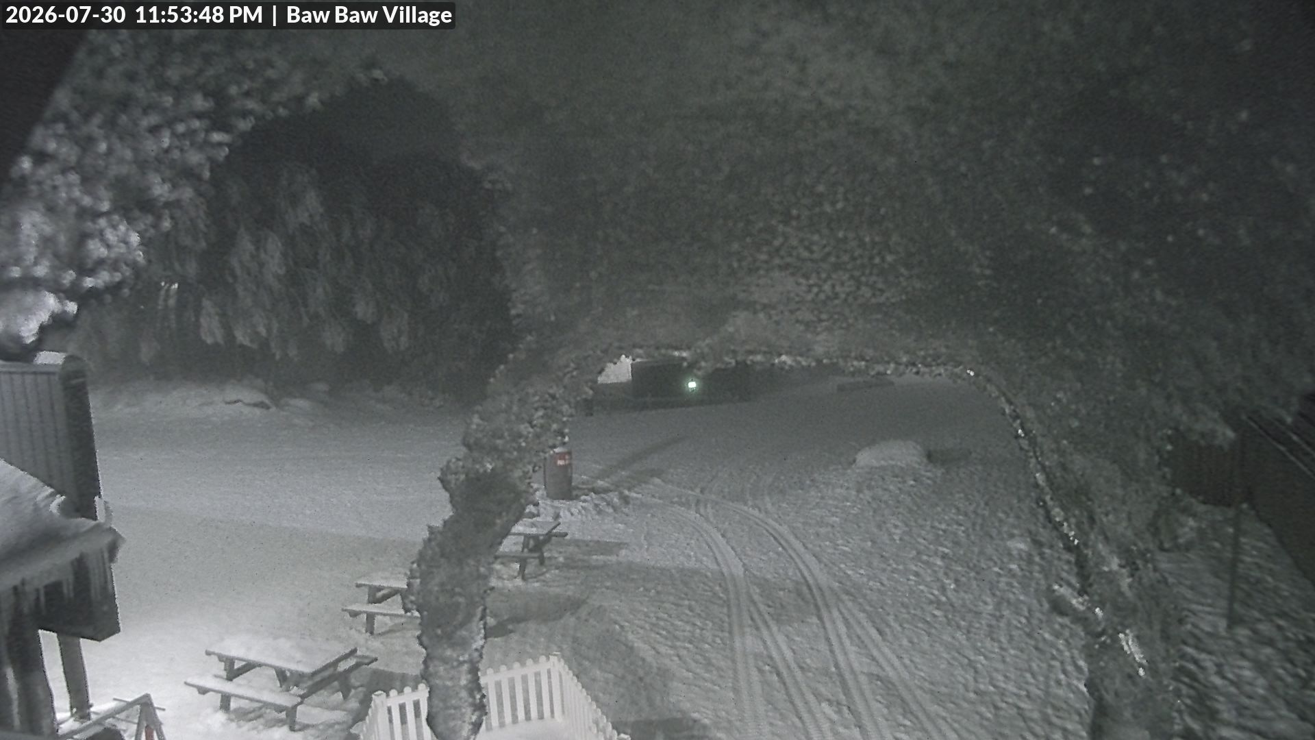Mt Baw Baw Baw Baw Village snow cam captured at 30 July 2026 at 11:58 pm AEST