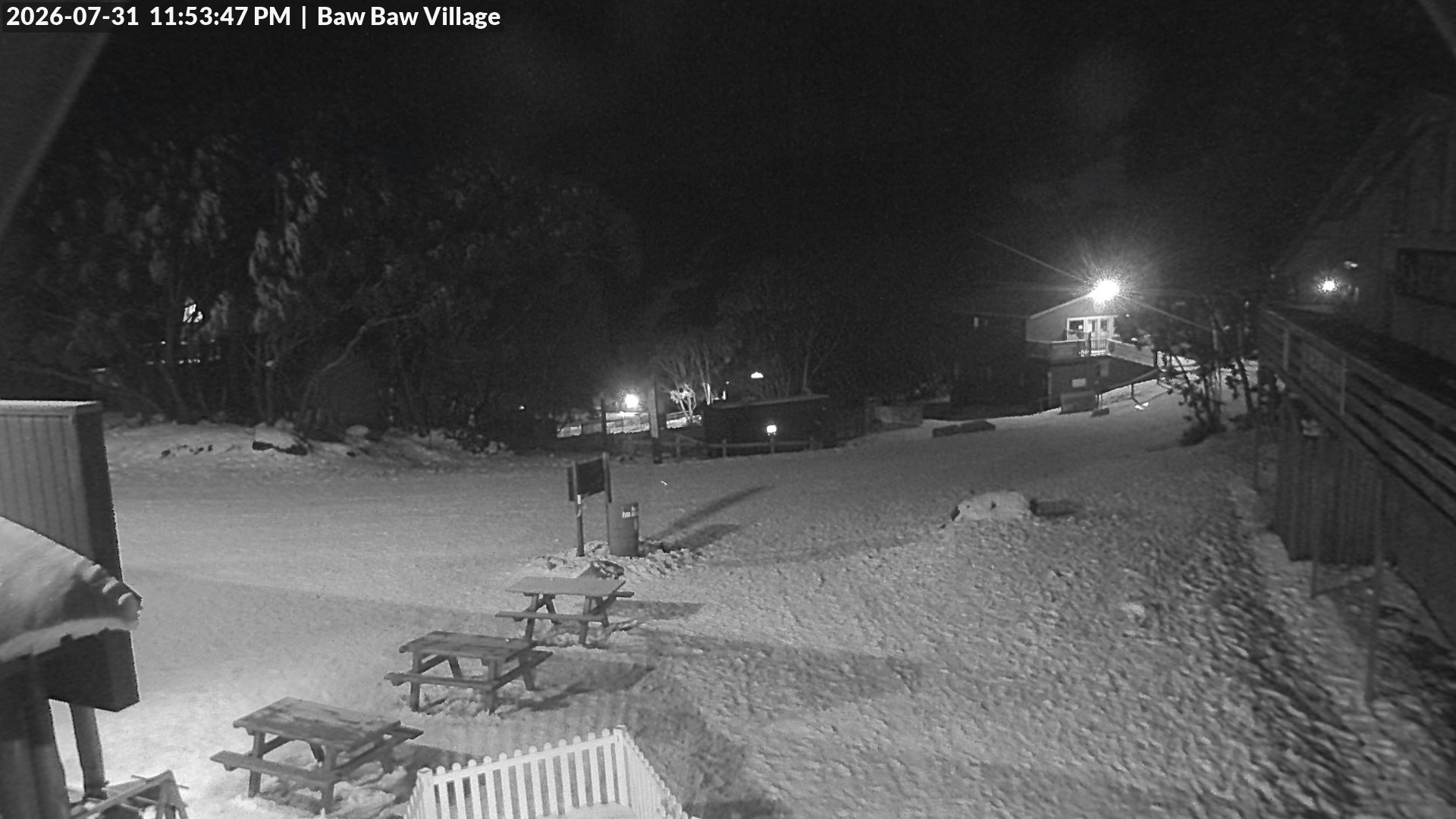Mt Baw Baw Baw Baw Village snow cam captured at 31 July 2026 at 11:54 pm AEST