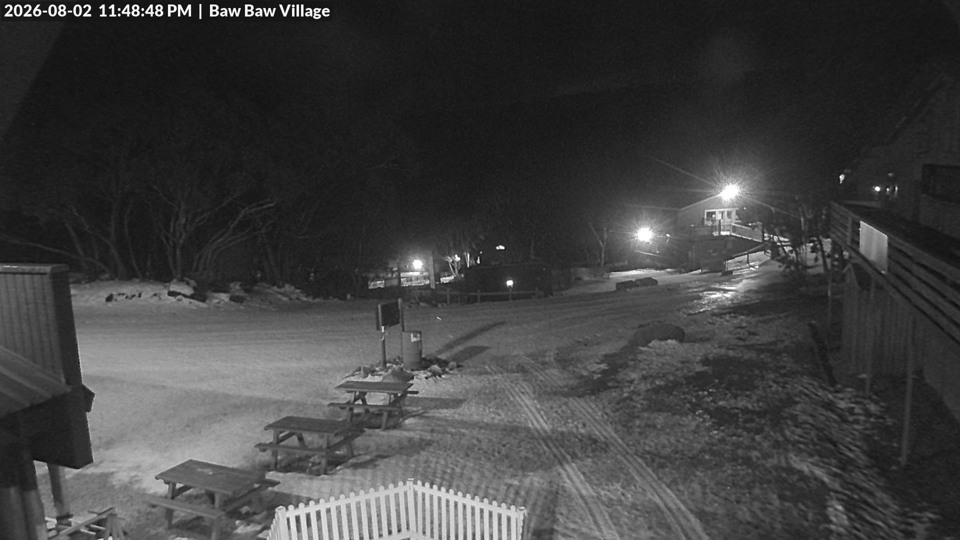 Mt Baw Baw Baw Baw Village snow cam captured at 2 August 2026 at 11:52 pm AEST
