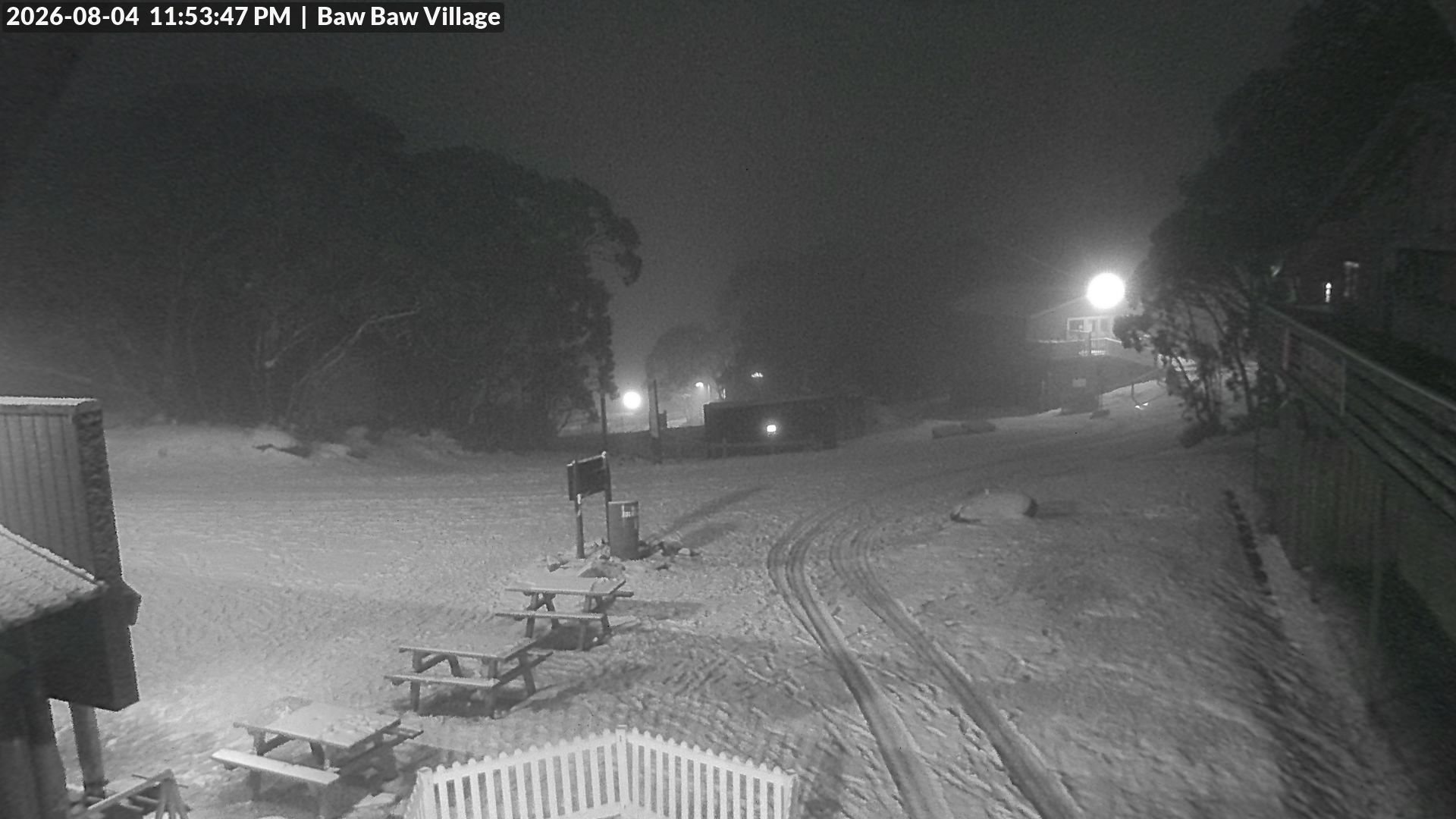 Mt Baw Baw Baw Baw Village snow cam captured at 4 August 2026 at 11:54 pm AEST