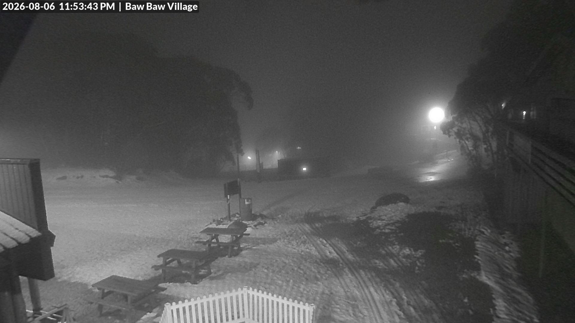 Mt Baw Baw Baw Baw Village snow cam captured at 6 August 2026 at 11:56 pm AEST