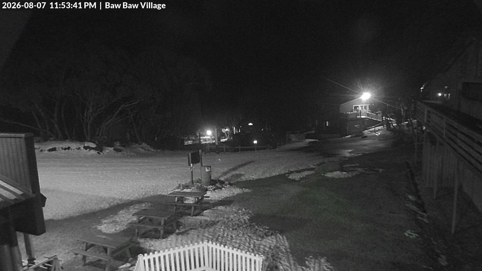 Mt Baw Baw Baw Baw Village snow cam captured at 7 August 2026 at 11:57 pm AEST