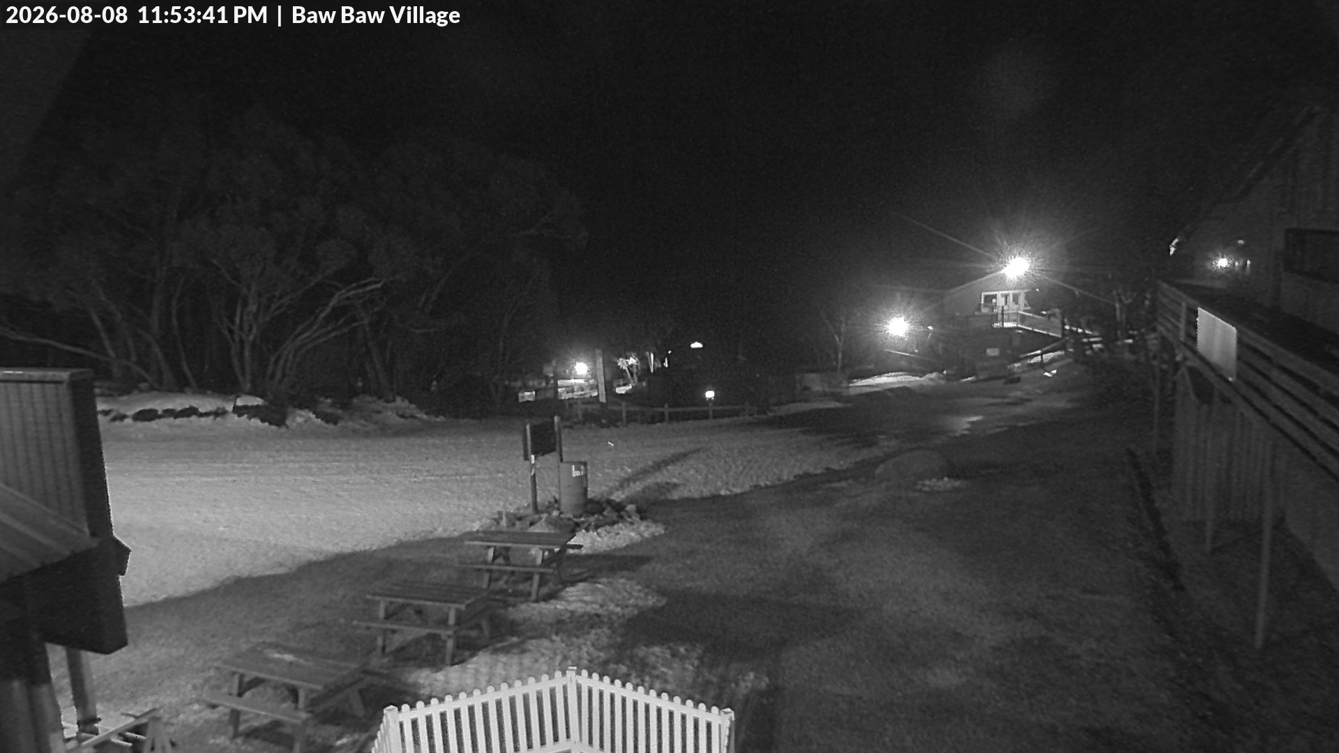 Mt Baw Baw Baw Baw Village snow cam captured at 8 August 2026 at 11:58 pm AEST