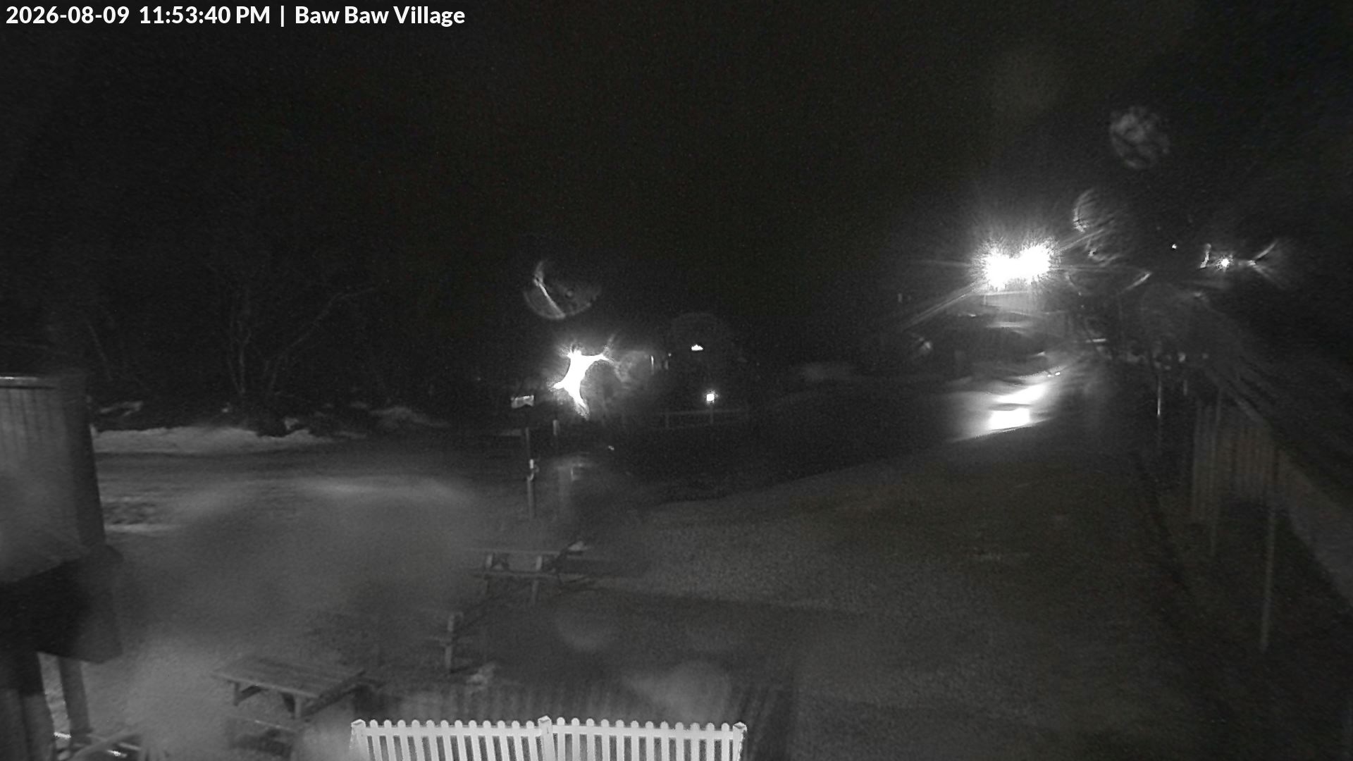 Mt Baw Baw Baw Baw Village snow cam captured at 9 August 2026 at 11:56 pm AEST