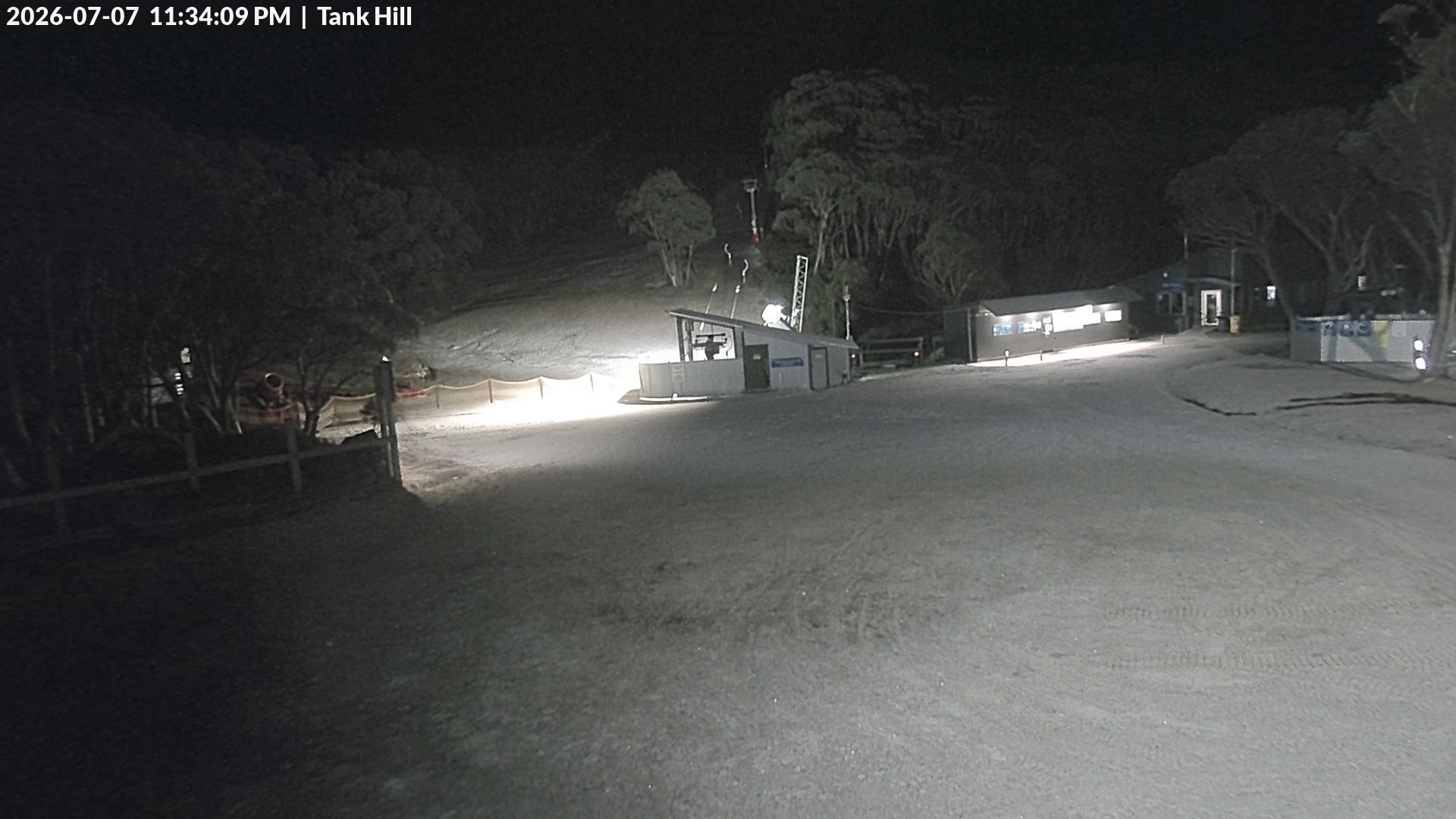 Mt Baw Baw Tank Hill snow cam captured at 7 July 2026 at 11:38 pm AEST