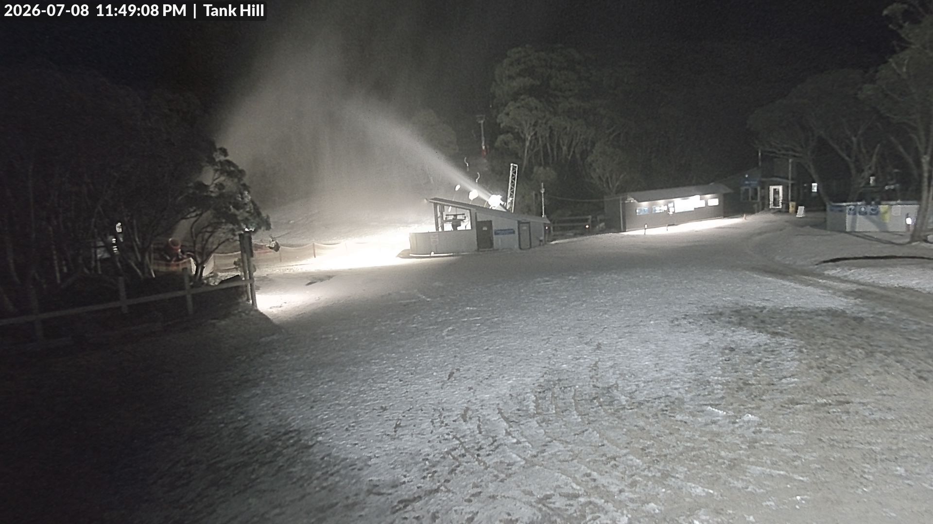 Mt Baw Baw Tank Hill snow cam captured at 8 July 2026 at 11:50 pm AEST