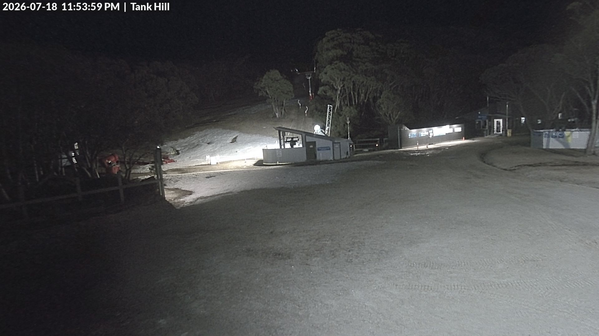 Mt Baw Baw Tank Hill snow cam captured at 18 July 2026 at 11:57 pm AEST