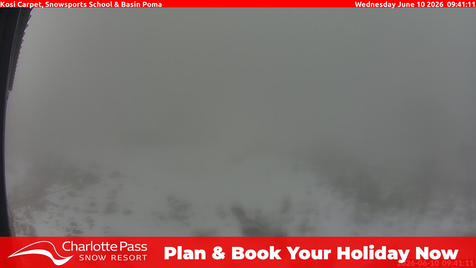 Charlotte Pass Kosi Carpet, Snowsports School and Basin Poma snow cam captured at 9 June 2026, 11:46 pm