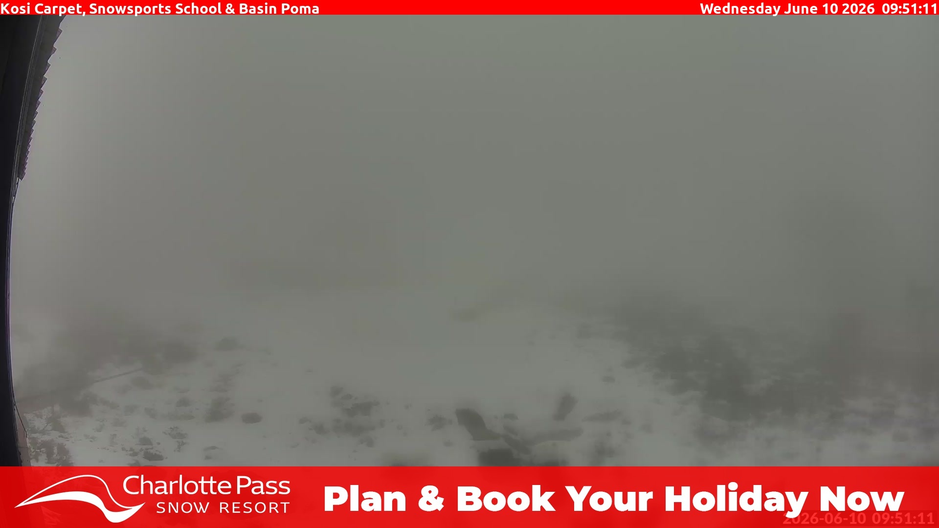Charlotte Pass Kosi Carpet, Snowsports School and Basin Poma snow cam captured at 9 June 2026, 11:52 pm