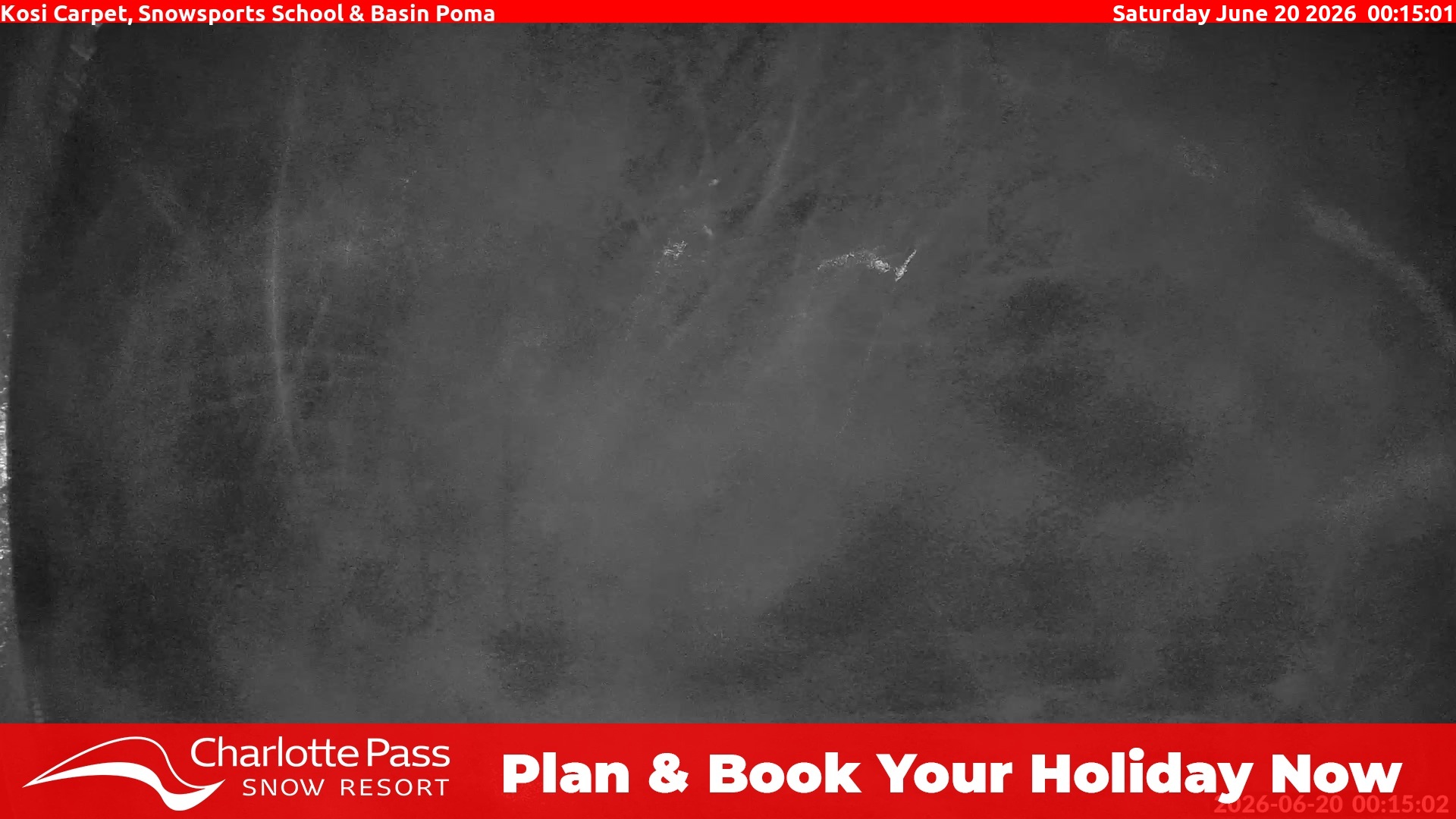 Charlotte Pass Kosi Carpet, Snowsports School and Basin Poma snow cam captured at 19 June 2026, 2:18 pm