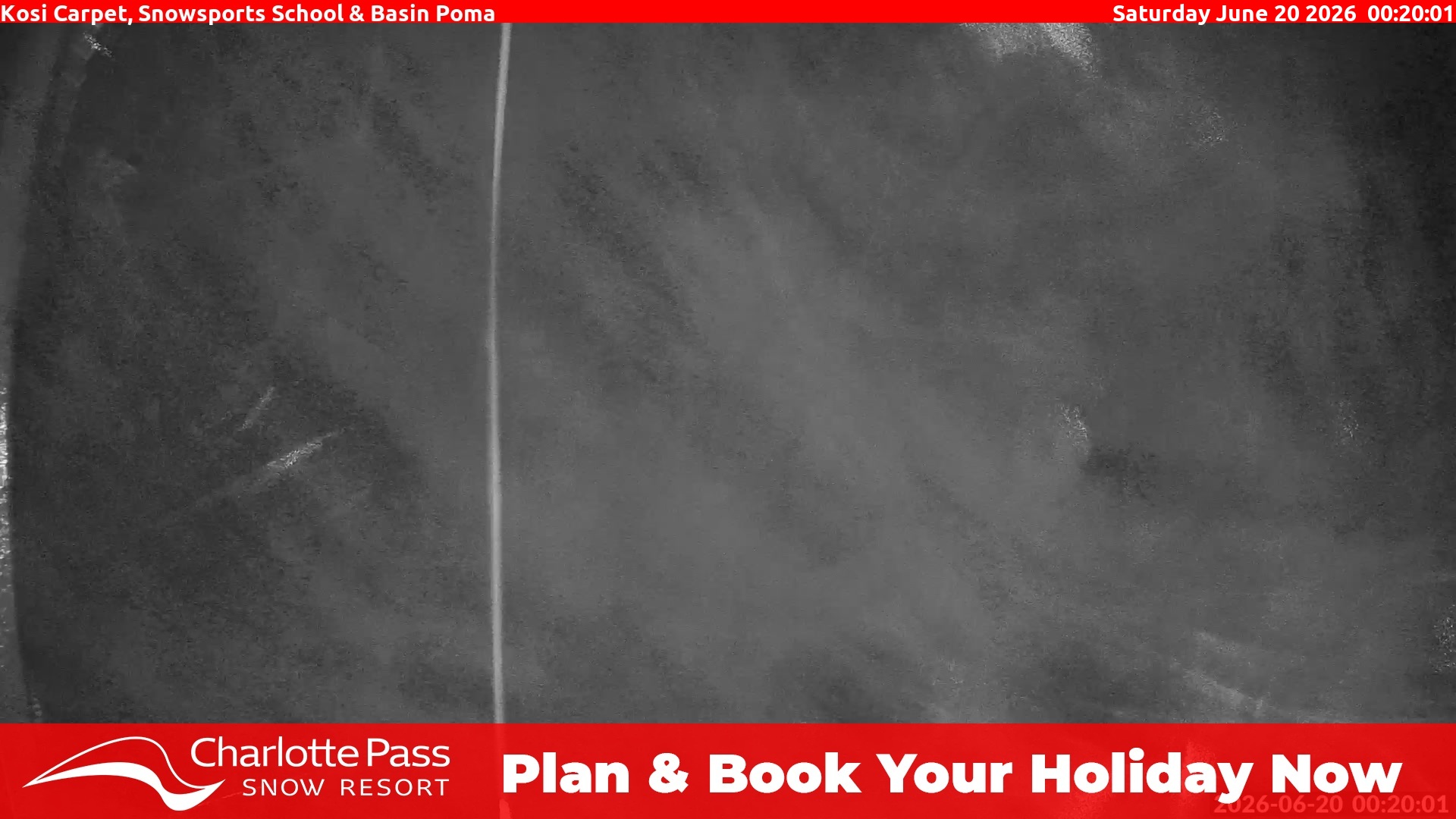 Charlotte Pass Kosi Carpet, Snowsports School and Basin Poma snow cam captured at 19 June 2026, 2:24 pm