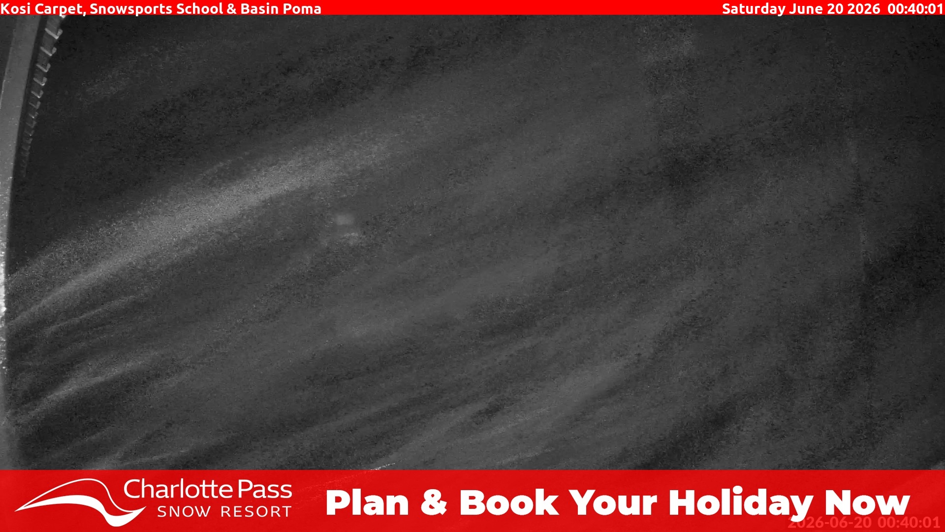 Charlotte Pass Kosi Carpet, Snowsports School and Basin Poma snow cam captured at 19 June 2026, 2:42 pm