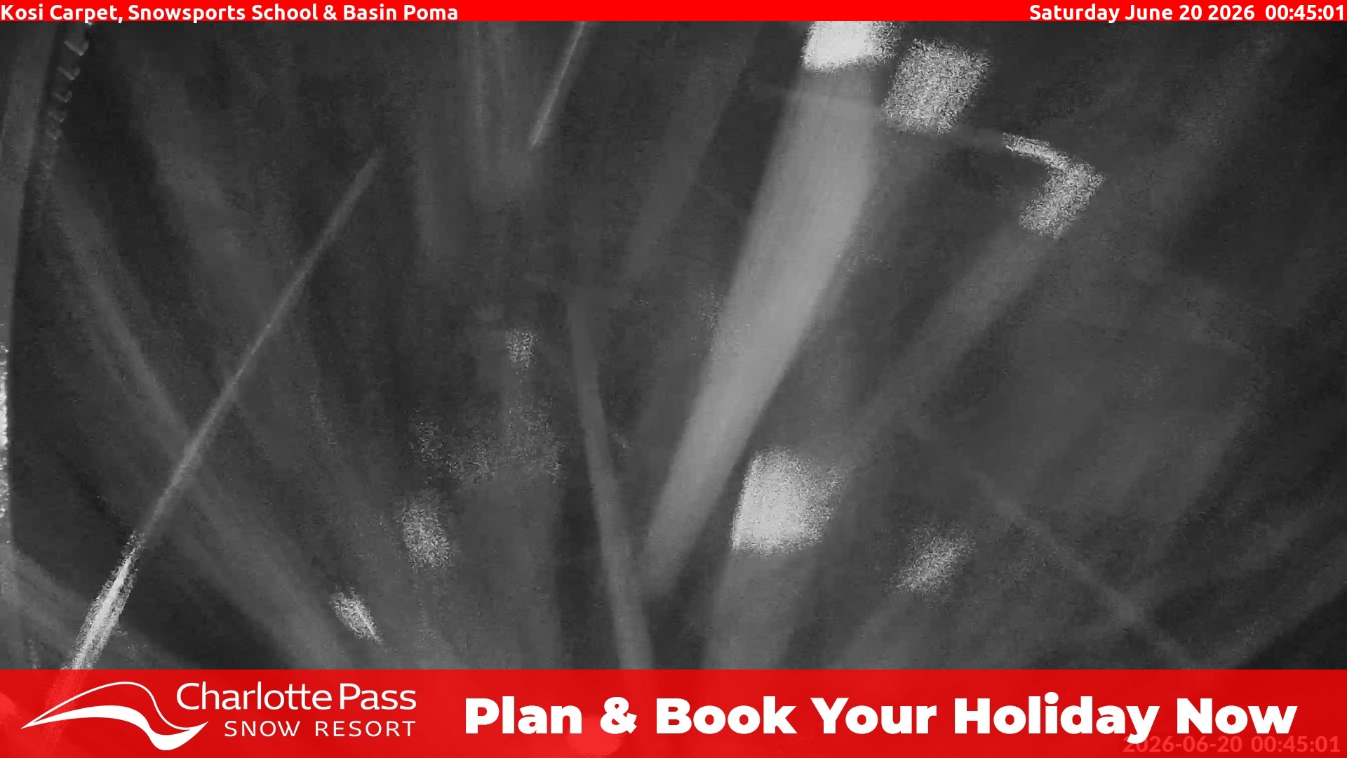 Charlotte Pass Kosi Carpet, Snowsports School and Basin Poma snow cam captured at 19 June 2026, 2:48 pm