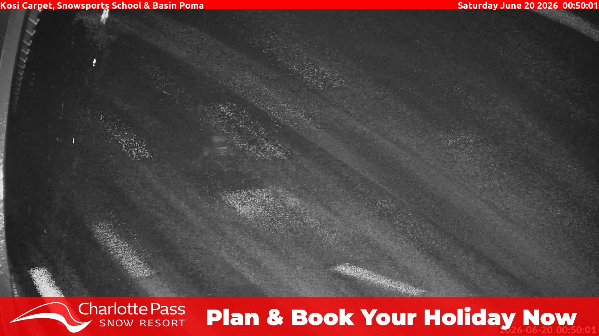 Charlotte Pass Kosi Carpet, Snowsports School and Basin Poma snow cam captured at 19 June 2026, 2:54 pm