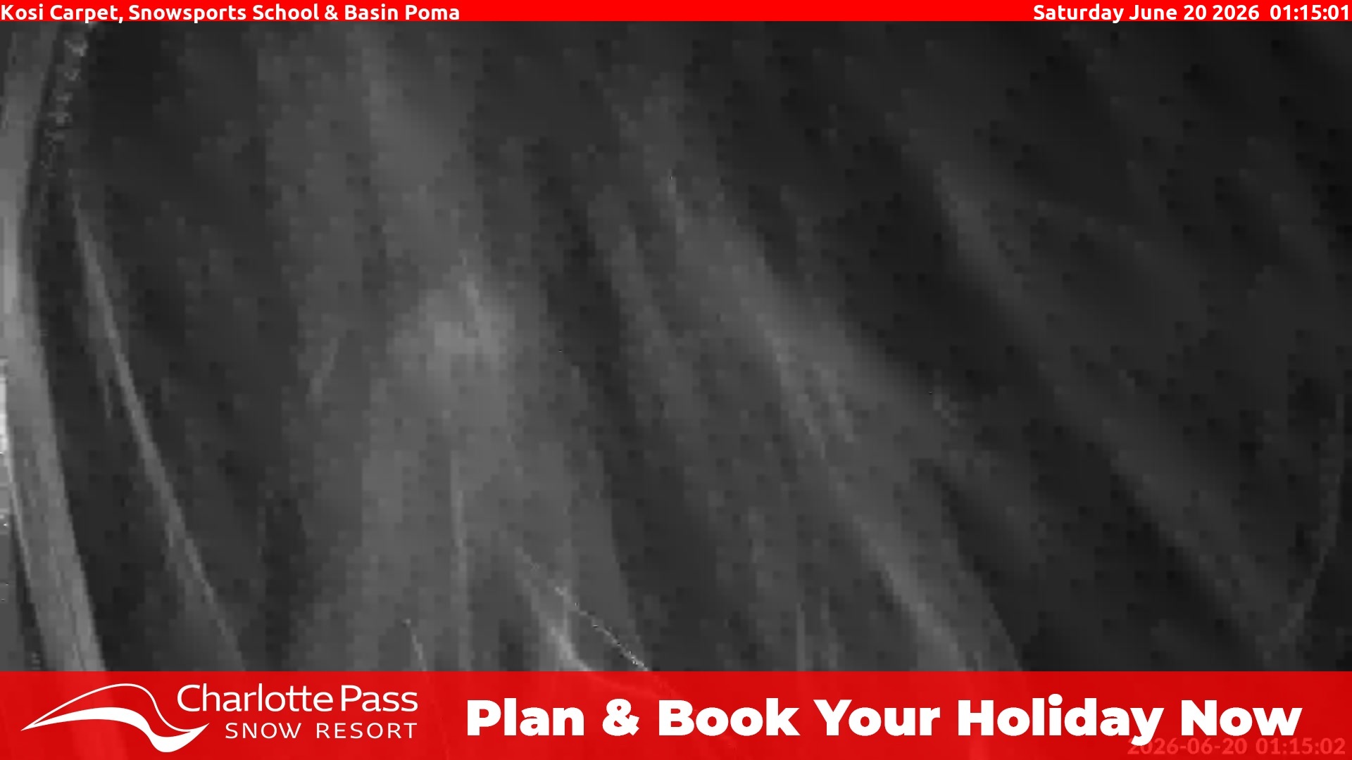 Charlotte Pass Kosi Carpet, Snowsports School and Basin Poma snow cam captured at 19 June 2026, 3:18 pm
