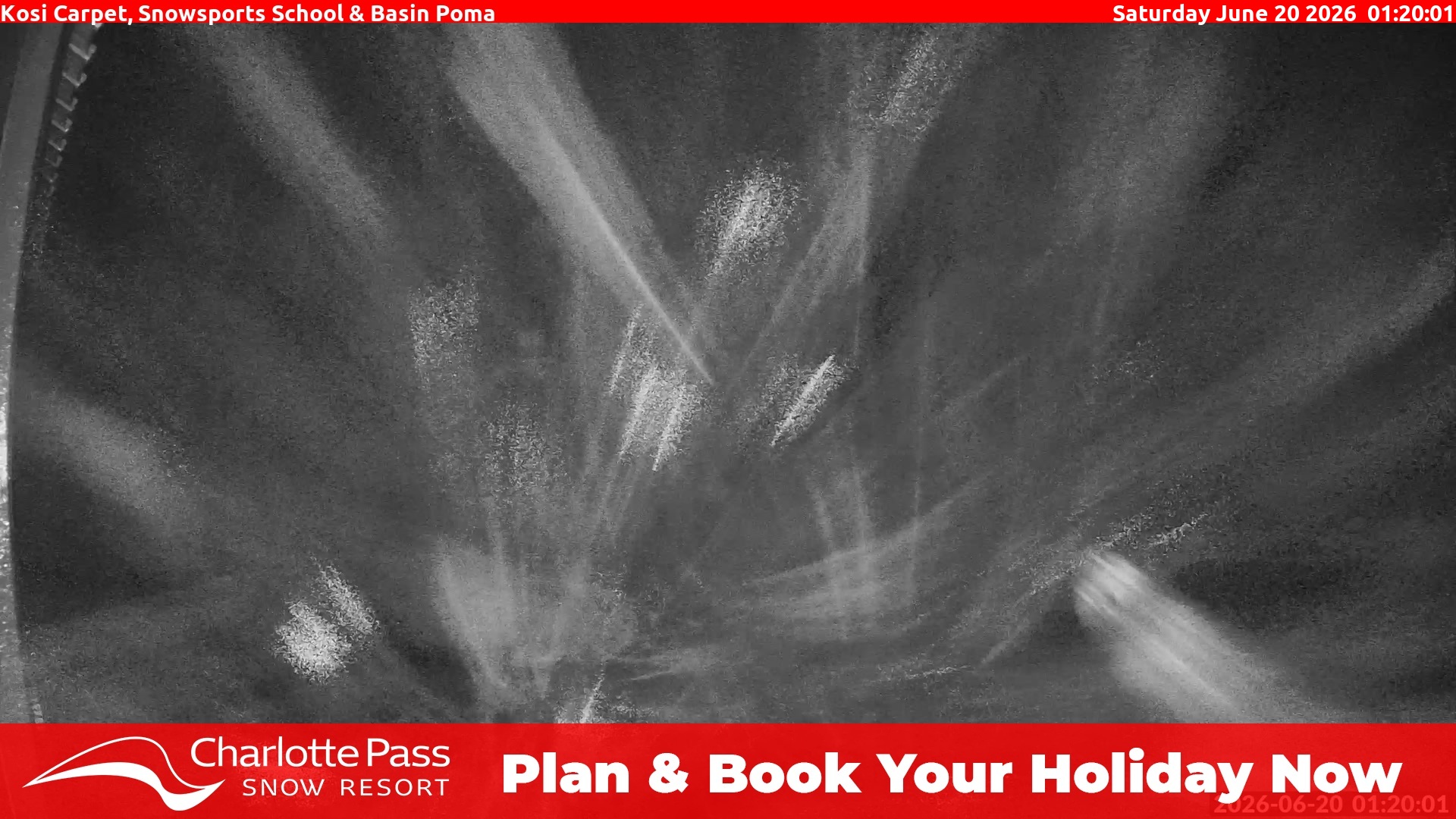 Charlotte Pass Kosi Carpet, Snowsports School and Basin Poma snow cam captured at 19 June 2026, 3:24 pm