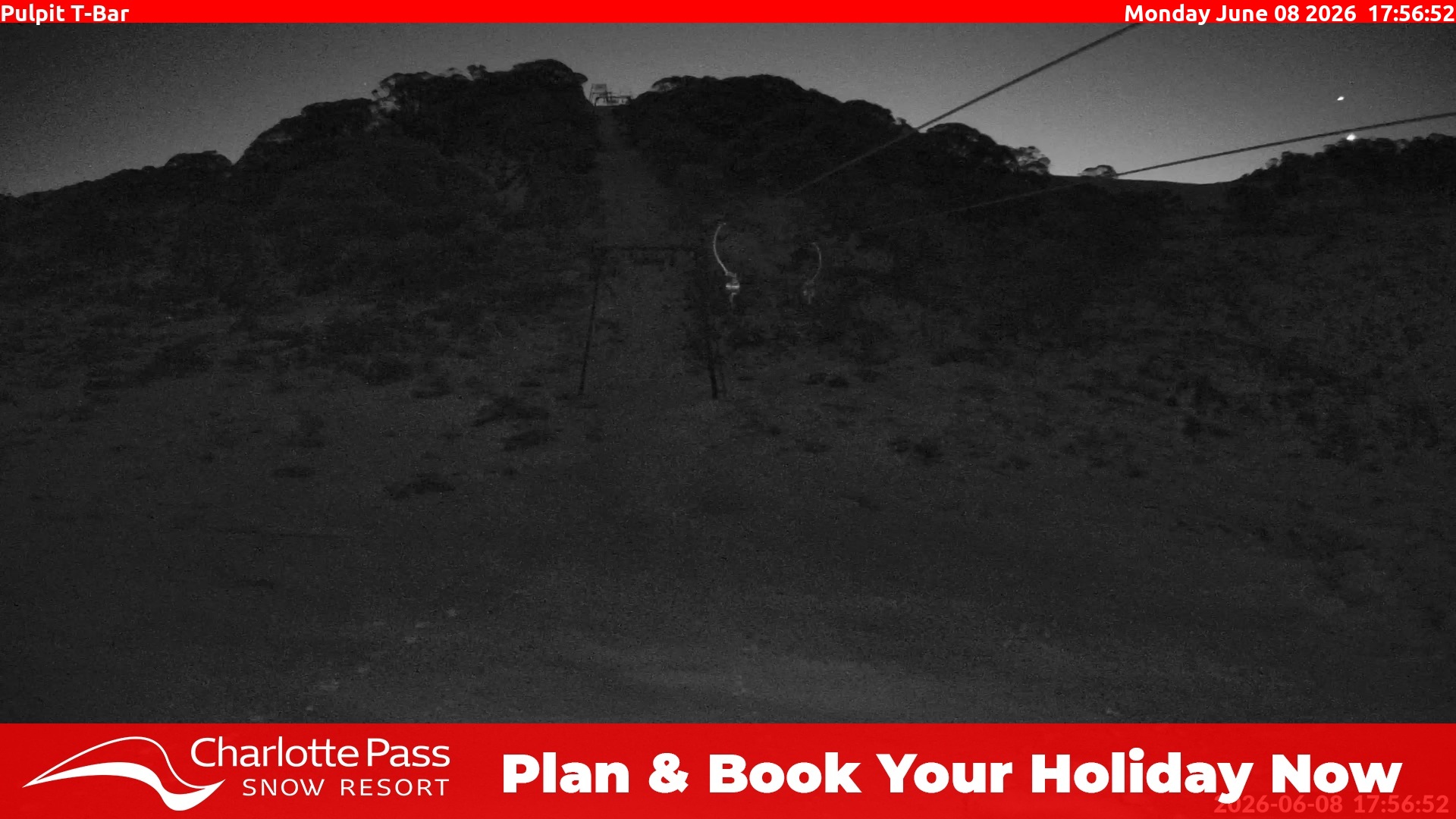 Charlotte Pass Pulpit T-Bar snow cam captured at 8 June 2026, 8:22 am