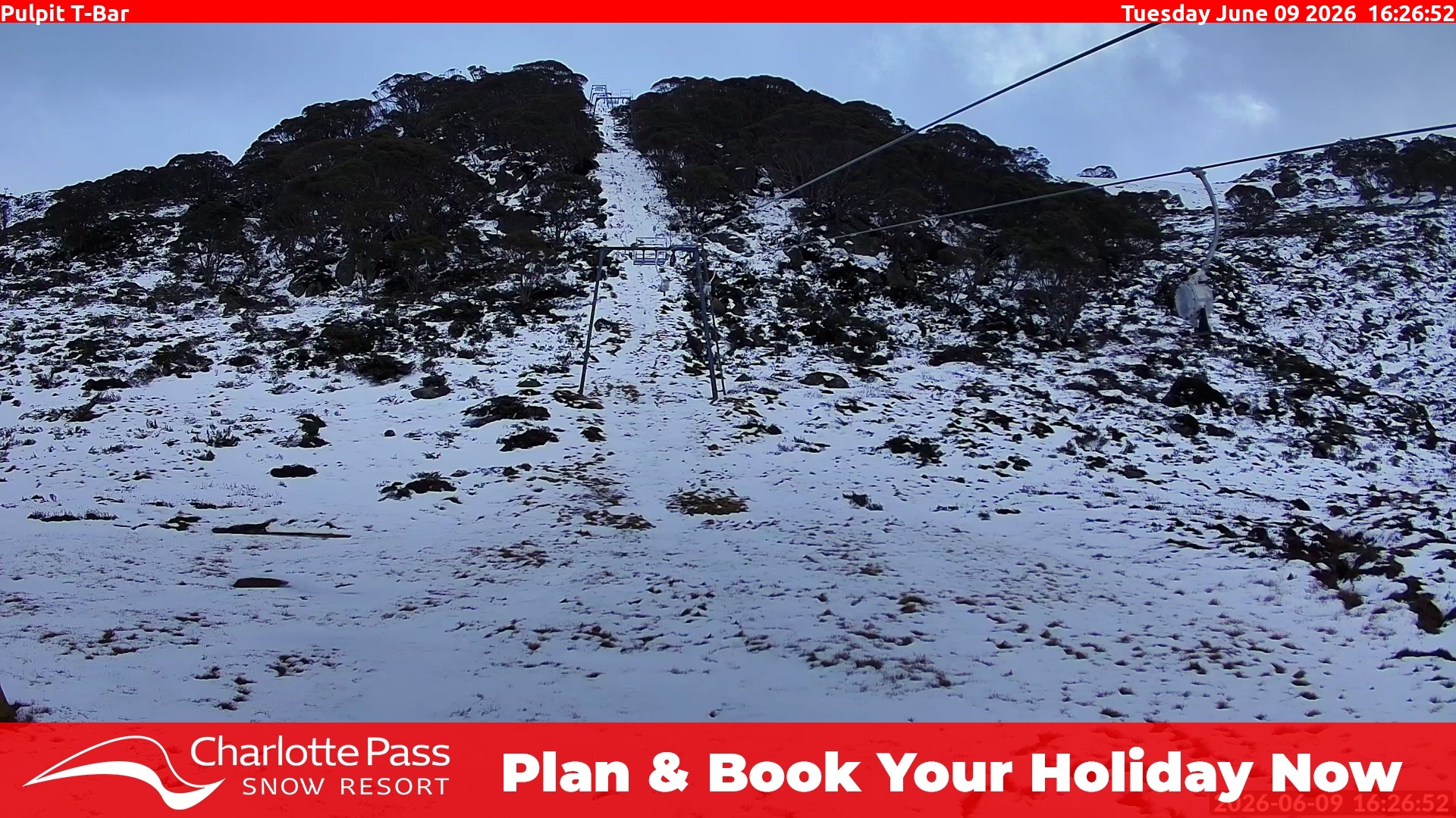 Charlotte Pass Pulpit T-Bar snow cam captured at 9 June 2026, 6:30 am