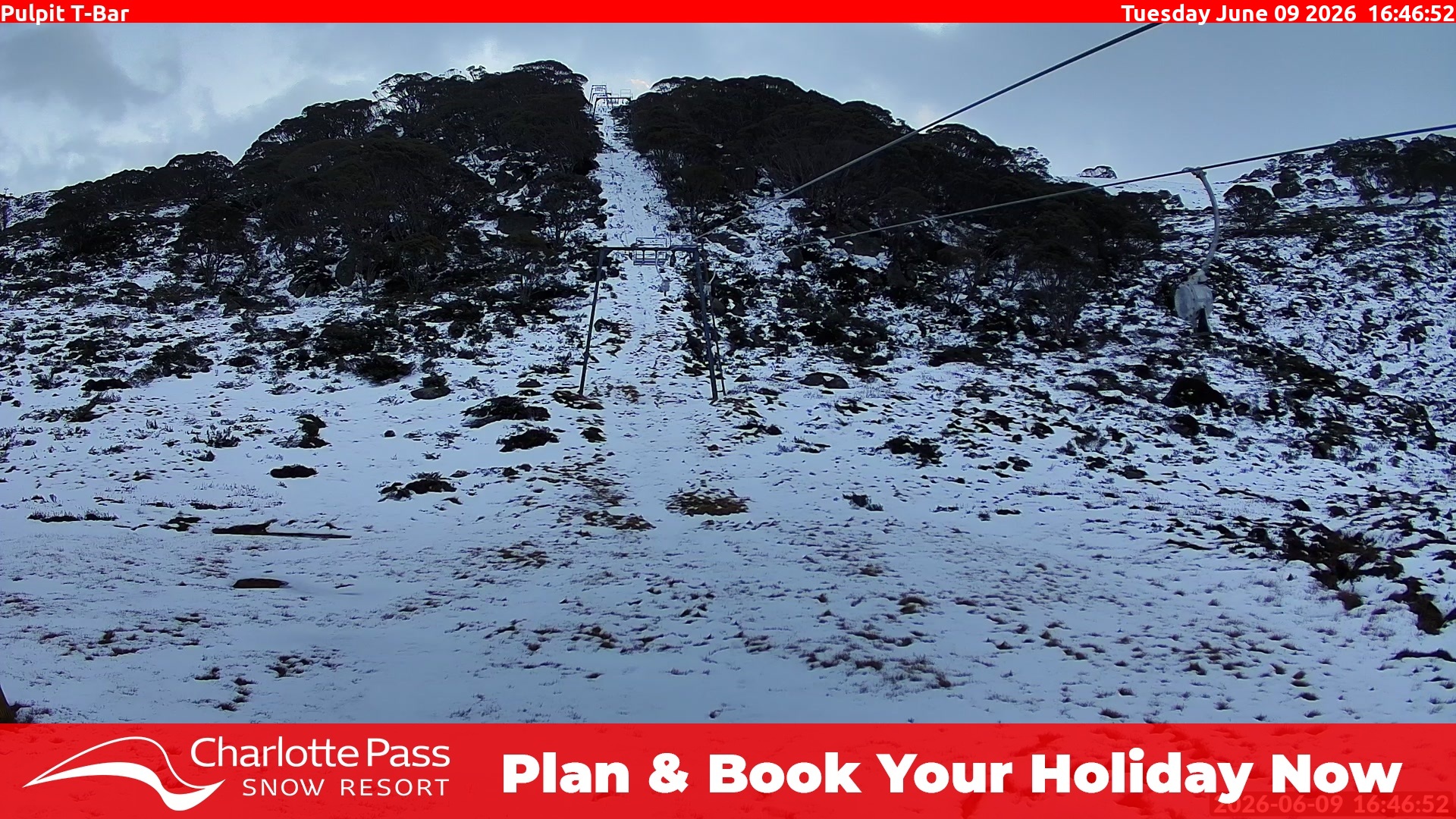 Charlotte Pass Pulpit T-Bar snow cam captured at 9 June 2026, 6:50 am