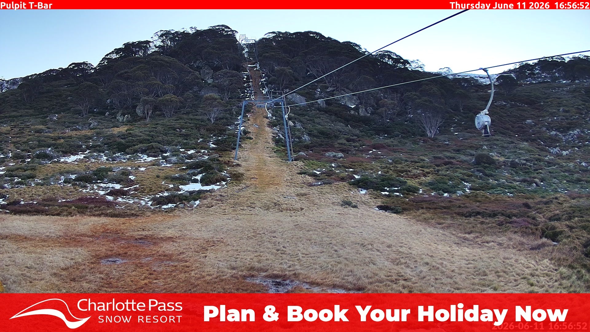 Charlotte Pass Pulpit T-Bar snow cam captured at 11 June 2026, 6:58 am