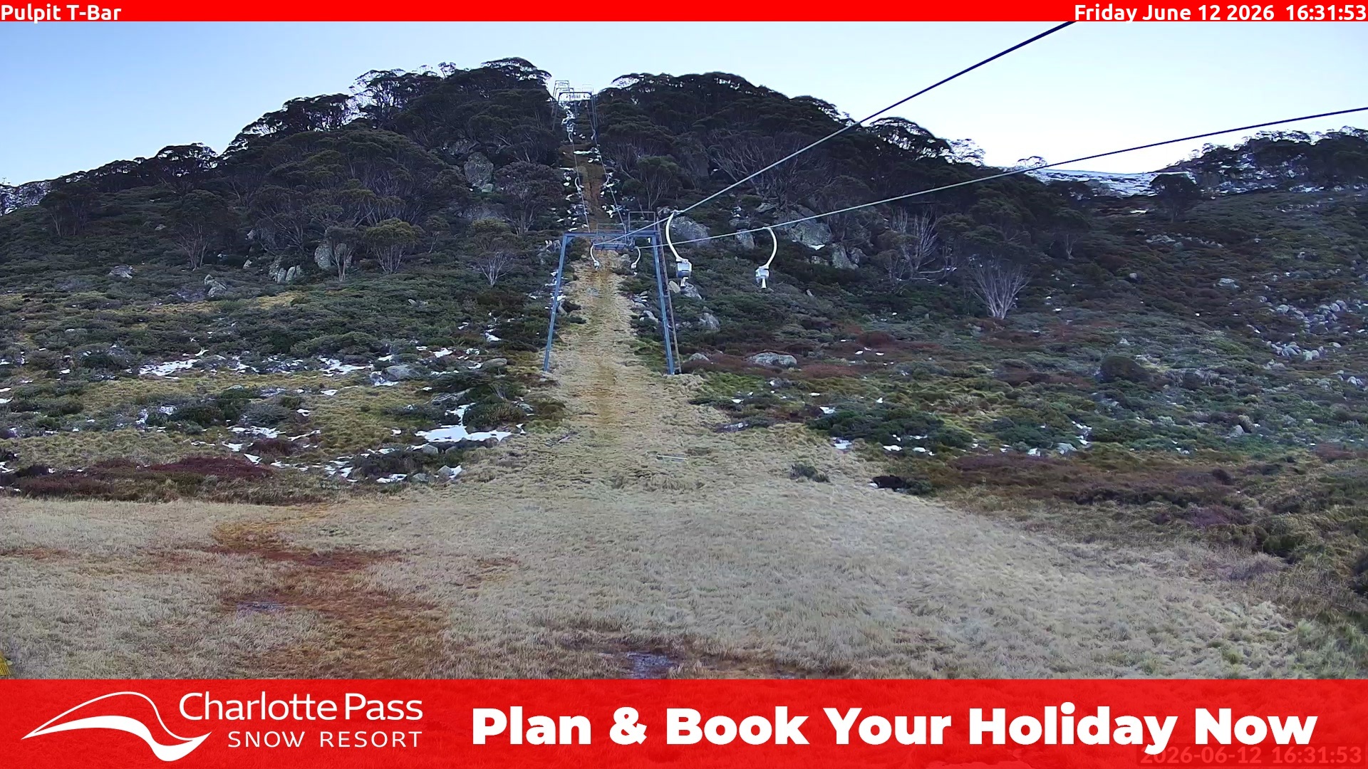 Charlotte Pass Pulpit T-Bar snow cam captured at 12 June 2026, 6:34 am