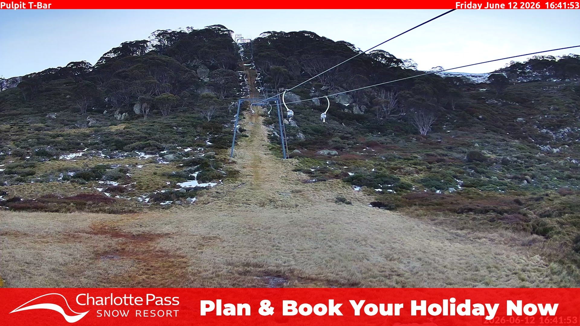 Charlotte Pass Pulpit T-Bar snow cam captured at 12 June 2026, 6:46 am