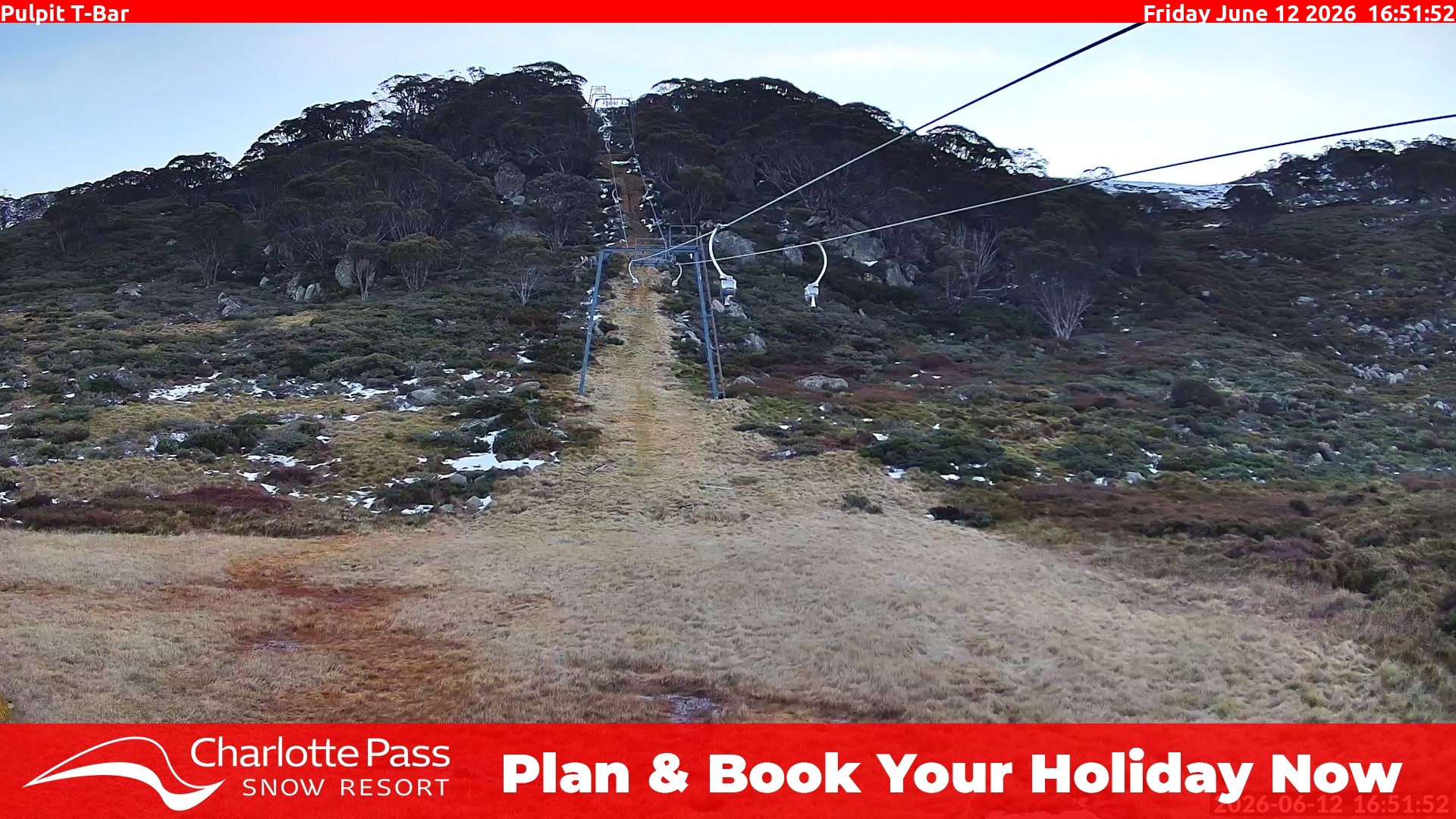 Charlotte Pass Pulpit T-Bar snow cam captured at 12 June 2026, 6:52 am