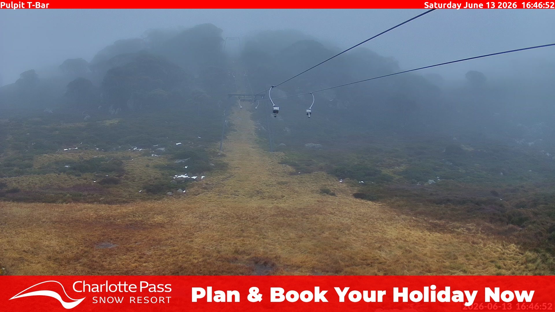 Charlotte Pass Pulpit T-Bar snow cam captured at 13 June 2026, 6:50 am