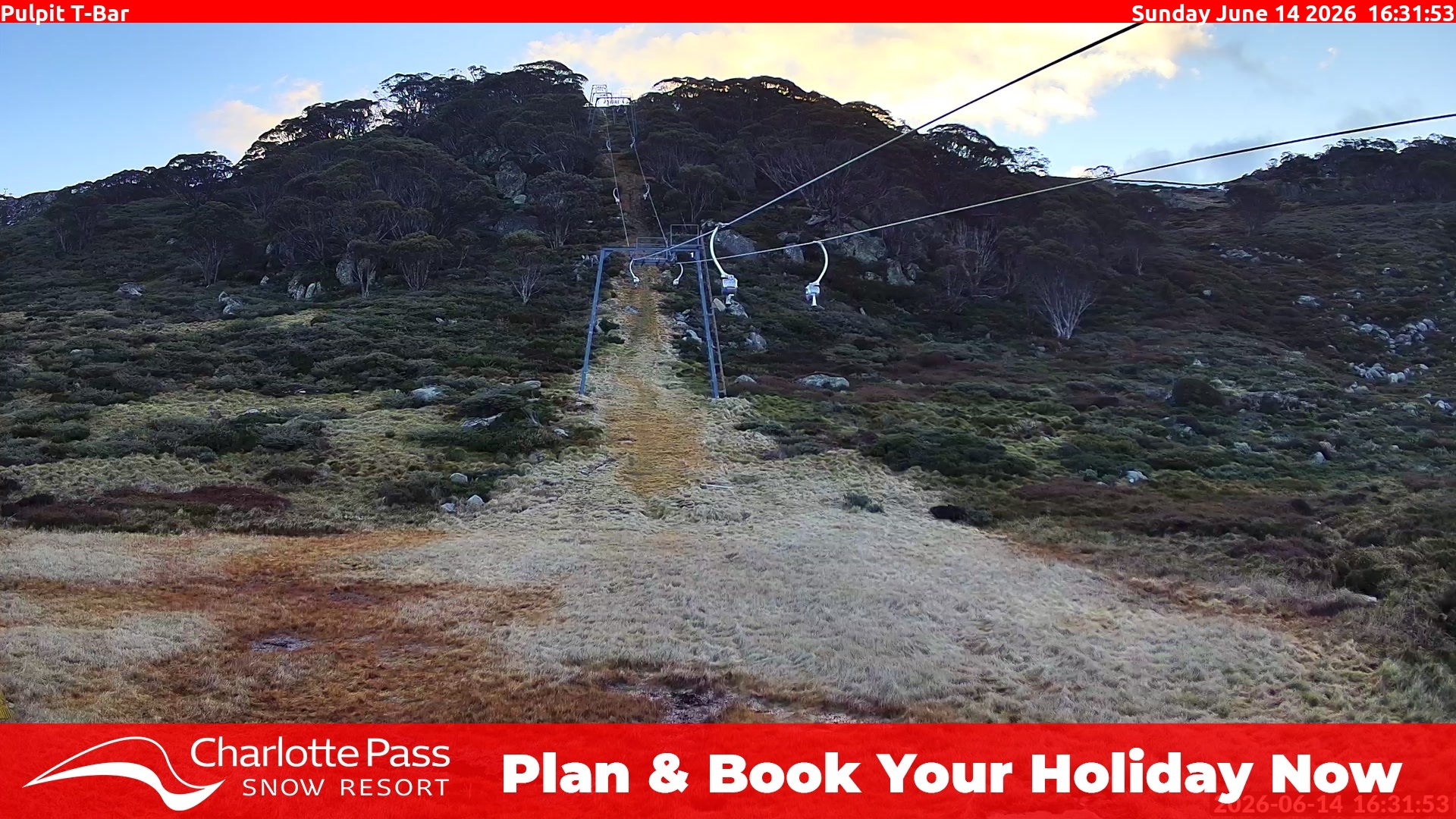 Charlotte Pass Pulpit T-Bar snow cam captured at 14 June 2026, 6:35 am