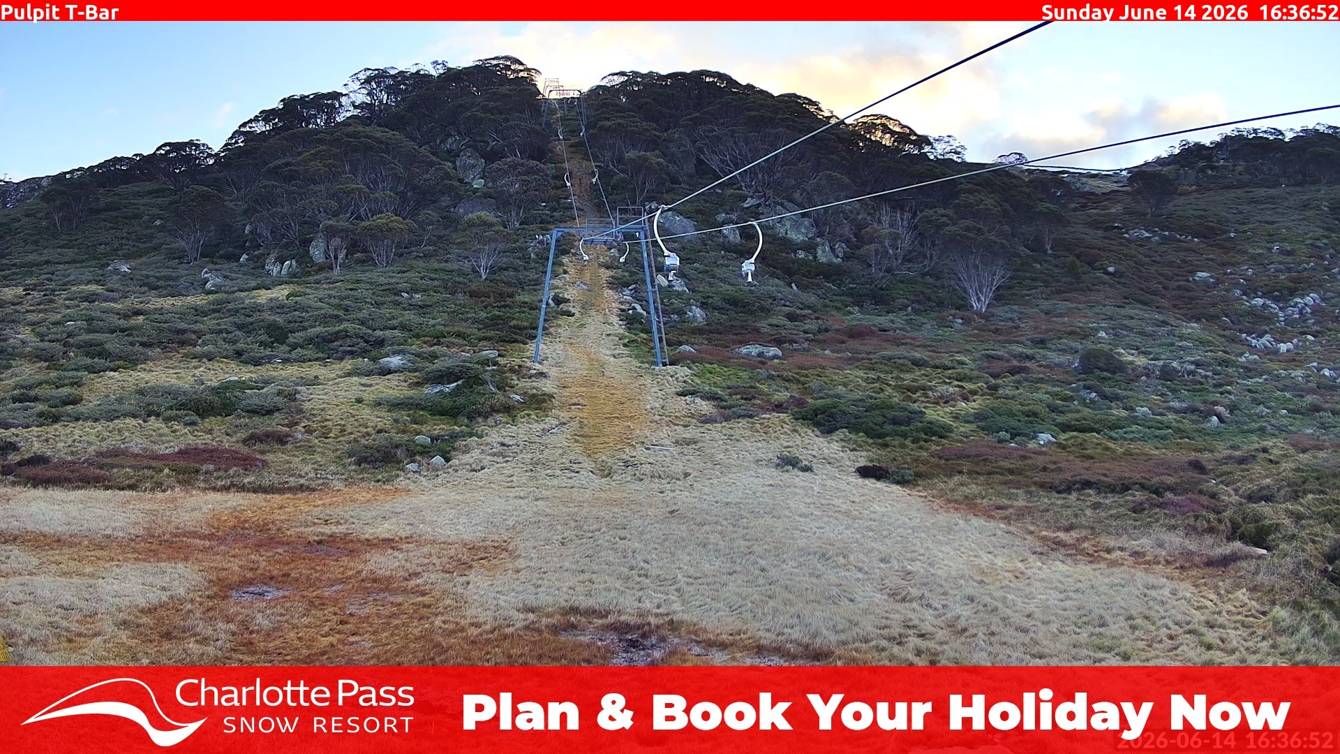 Charlotte Pass Pulpit T-Bar snow cam captured at 14 June 2026, 6:41 am