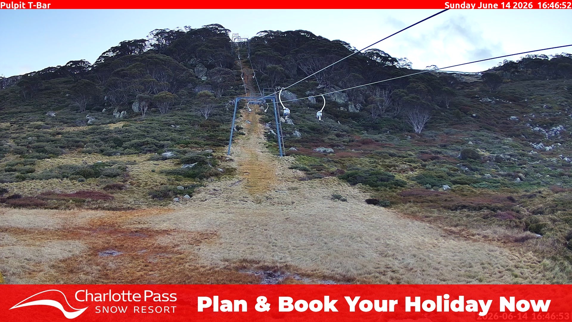 Charlotte Pass Pulpit T-Bar snow cam captured at 14 June 2026, 6:47 am