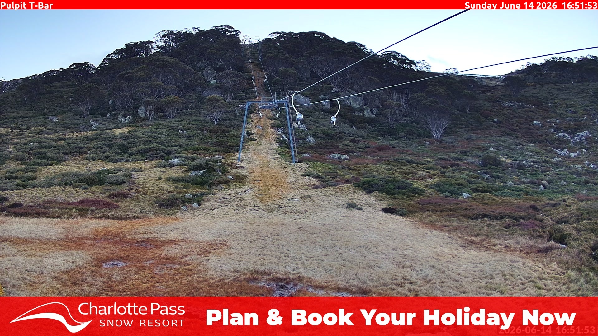 Charlotte Pass Pulpit T-Bar snow cam captured at 14 June 2026, 6:53 am
