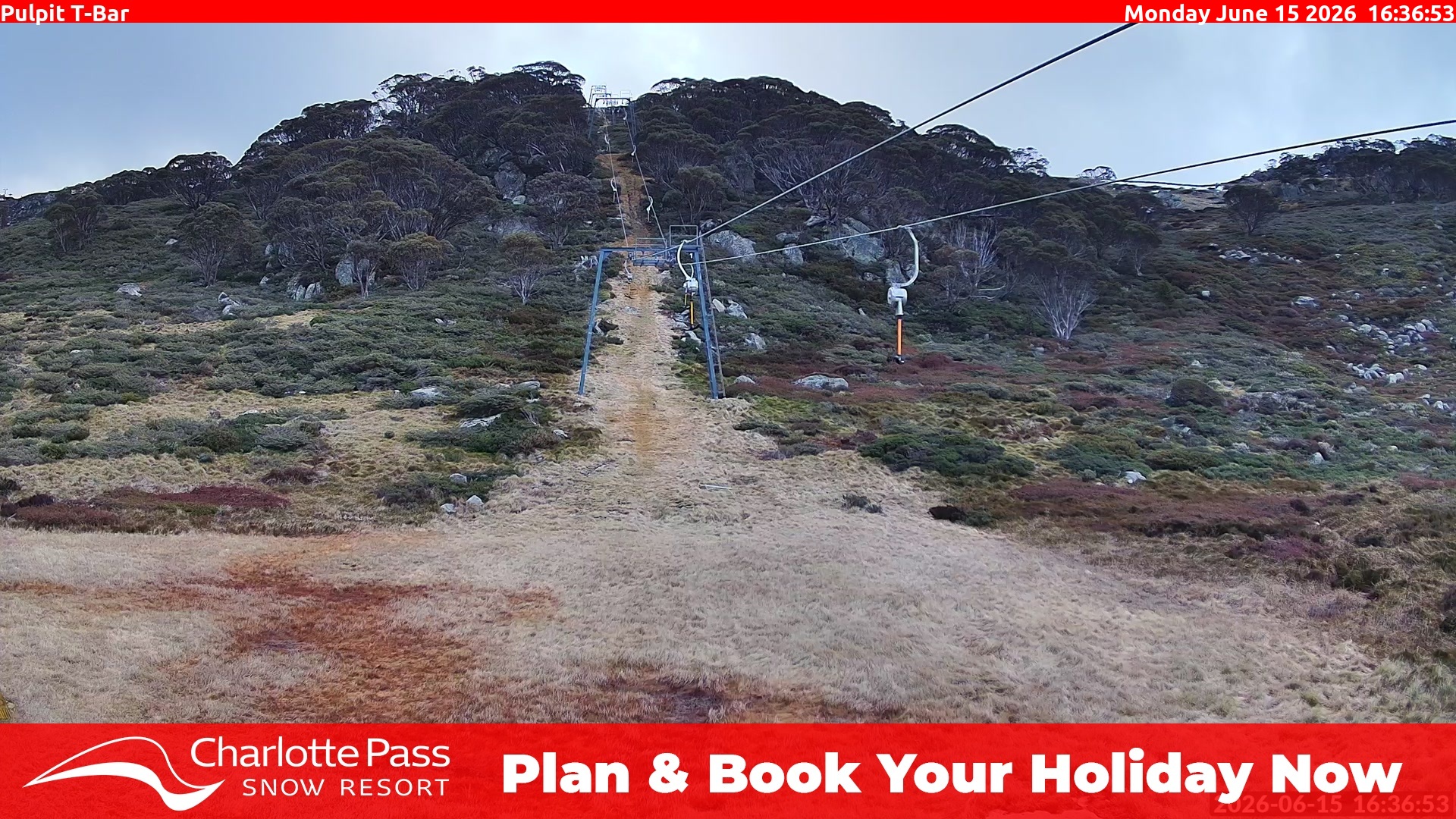Charlotte Pass Pulpit T-Bar snow cam captured at 15 June 2026, 6:41 am